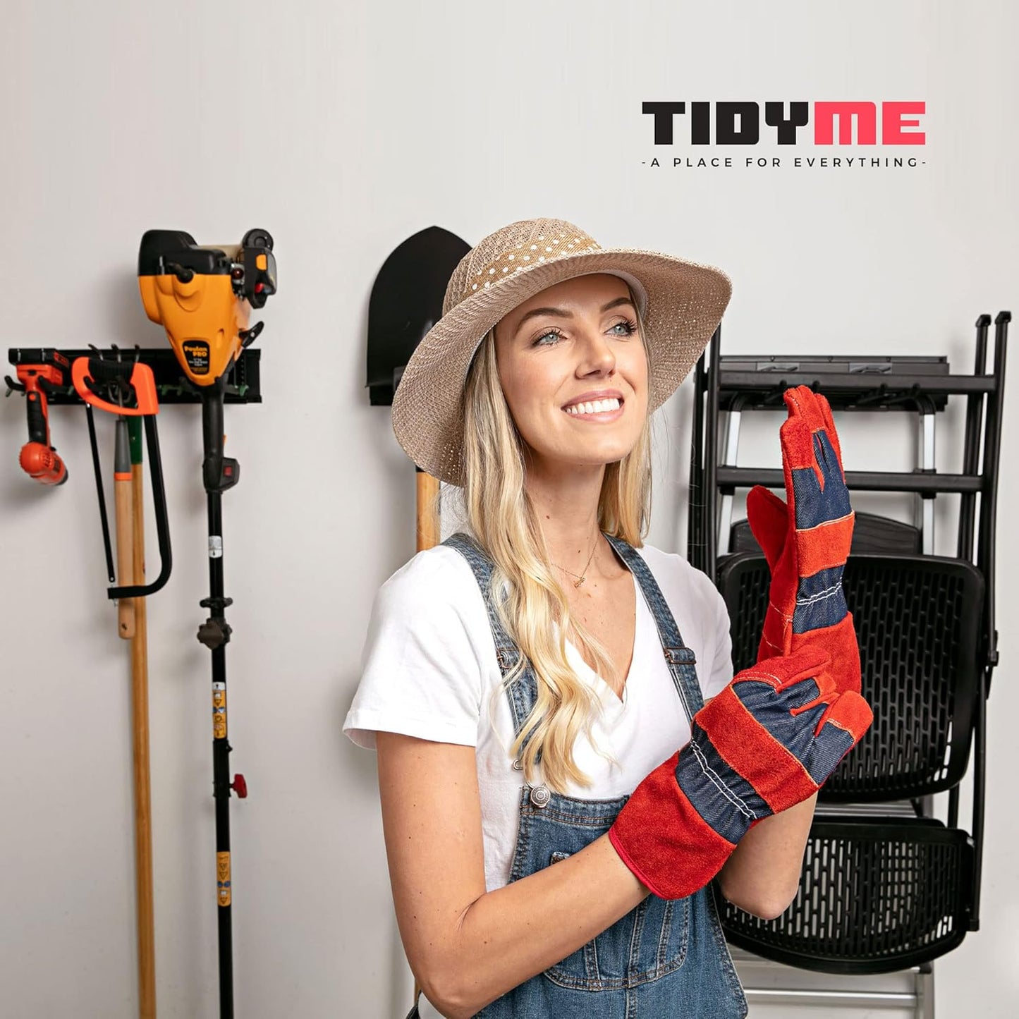 TIDYME Garage Wall Organizer - 64" Heavy-Duty Tool Storage Rack with Adjustable Hooks | 400 lbs Capacity