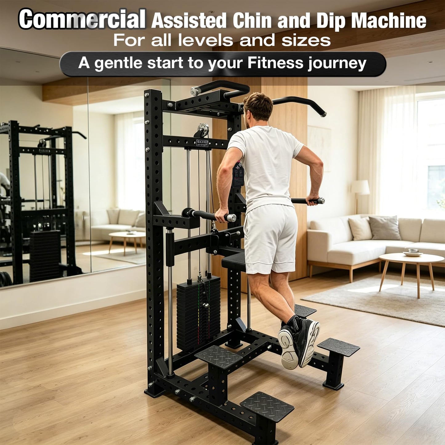Commercial Dip & Chin Assist Machine with 220LBS Counterweight, Multi-Grip Chin Up Bar for Home Gym Pull Up Assist Station Upper Body Workout Equipment with Adjustable Handles