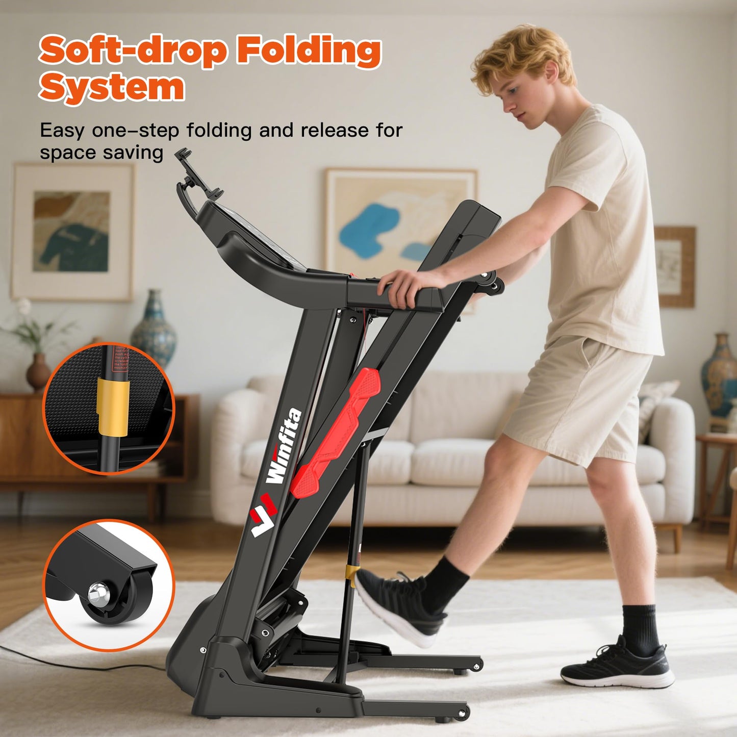 Winfita 3.5HP Incline Treadmill for Home, 300 lbs Weight Capacity Folding Treadmill with 0-12% Auto Incline, 14'' Large Display Running Machine with 8 MPH Speed, Wide Belt, App, Heart Rate