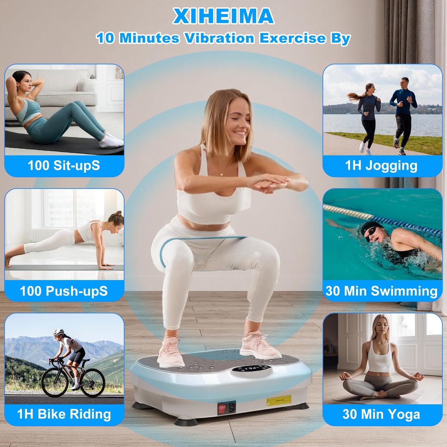XIHEIMA Vibration Plate Exercise Machine for Lymphatic Drainage, Whole Body Fitness Workout Equipment Stand Shake Board Sport Gym for Weight Loss Fat Burner for Women Men (White)