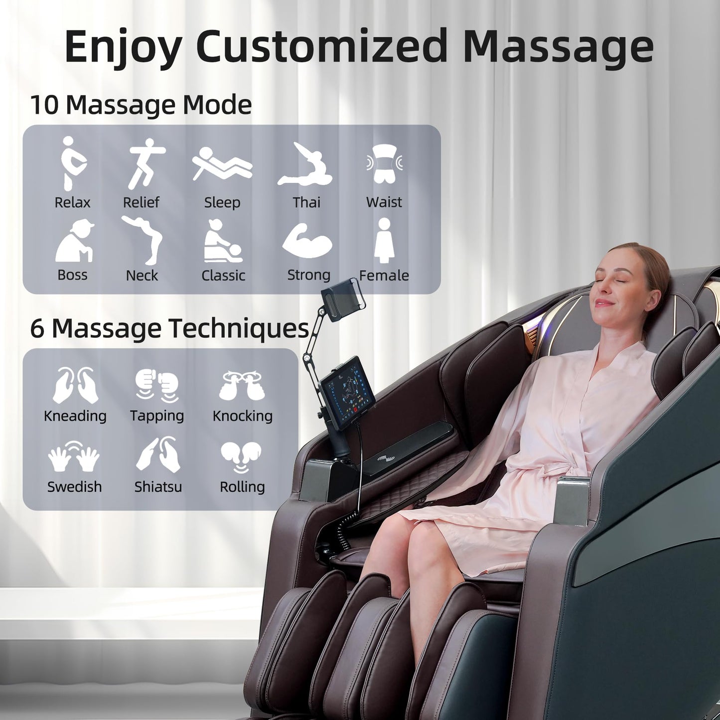 Vosaky Massage Chair Full Body Recliner with Heat Zero Gravity 57'' SL Track Shiatsu Massage Chair for Home Office with AI Voice, 7" Touch Screen, Wireless Charging,Neck & Shoulder Relief