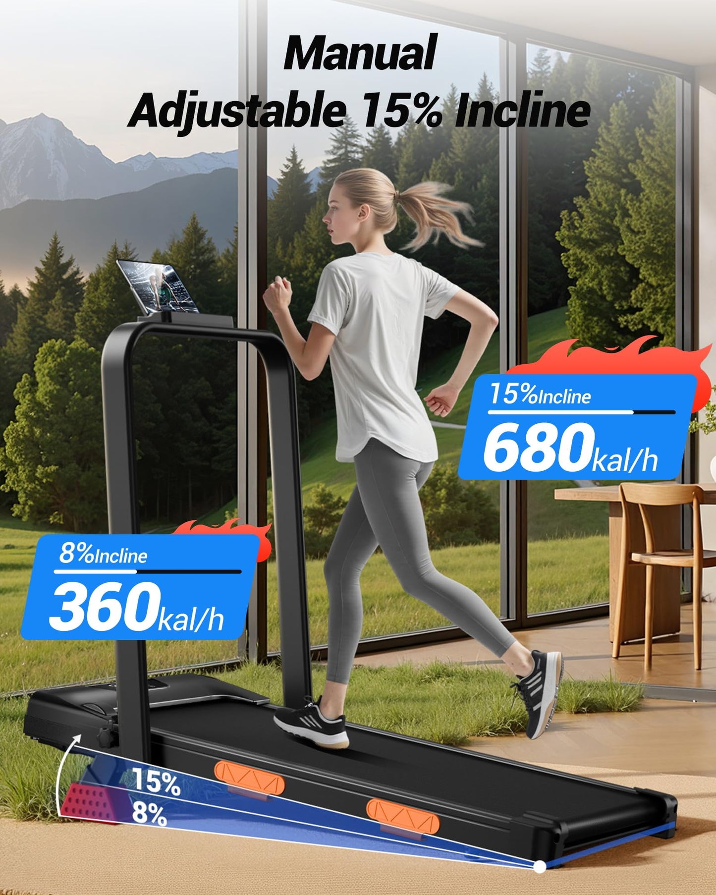 3-in-1 Walking Pad with 15% Incline 2.5HP Foldable Walking Pad Treadmill Under Desk 0.6-6.2MPH Compact Small Treadmills for Home 300LBS with Romote Control