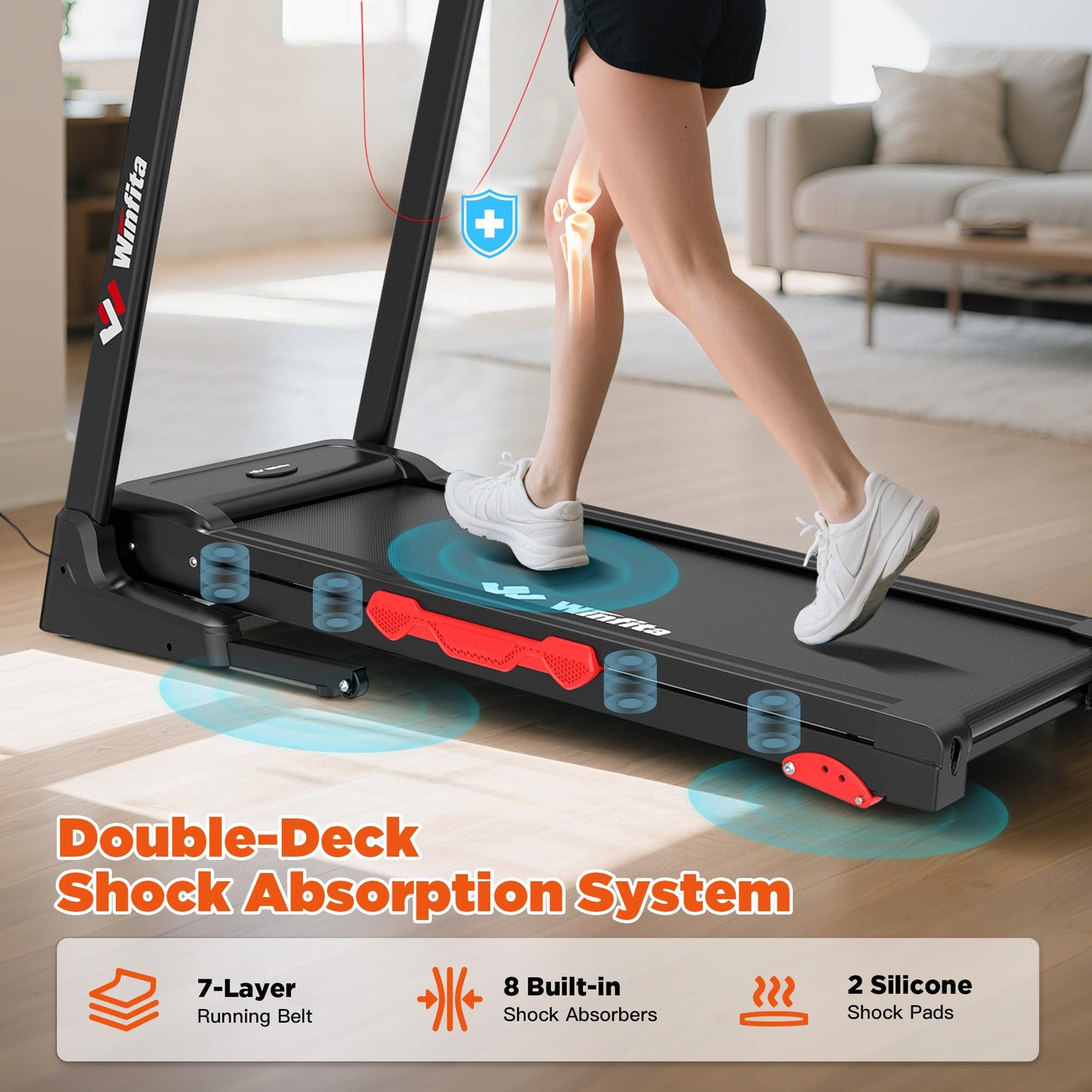 Winfita 3.5HP Folding Treadmills for Home with Incline, 300 lbs Capacity, 8.0 MPH Speed, 17'' Wide Belt, App, 64 Programs, Pause Function, BMI Detector for Home Use