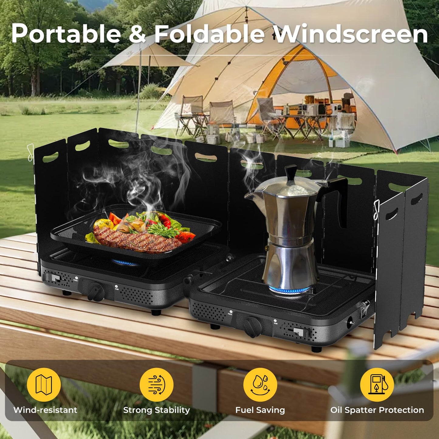 2 Burner Portable Camping Stove Propane, Folding Propane Stove for Camping, Camp Stove with 17,000 BTU,Two Adjustable Burners Gas Camping Stove with Carrying Bag for Outdoor Cooking,BBQ