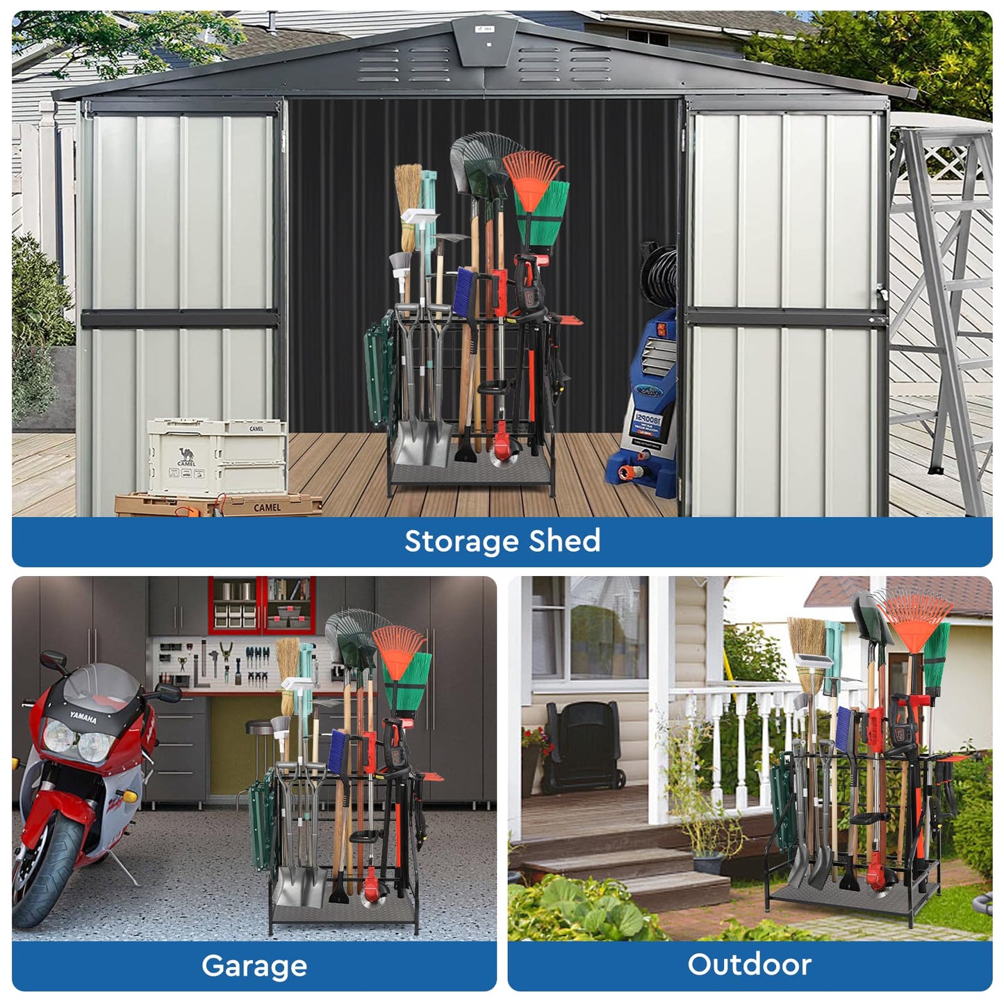 WEYIMILA Garden Tool Organizer for Garage, Yard Tool Storage, Garden Tool Rack, for Shed Home Outdoor, Up to 58 Long-Handled Tools, Garden Tool Stand, Heavy Duty Steel, Black