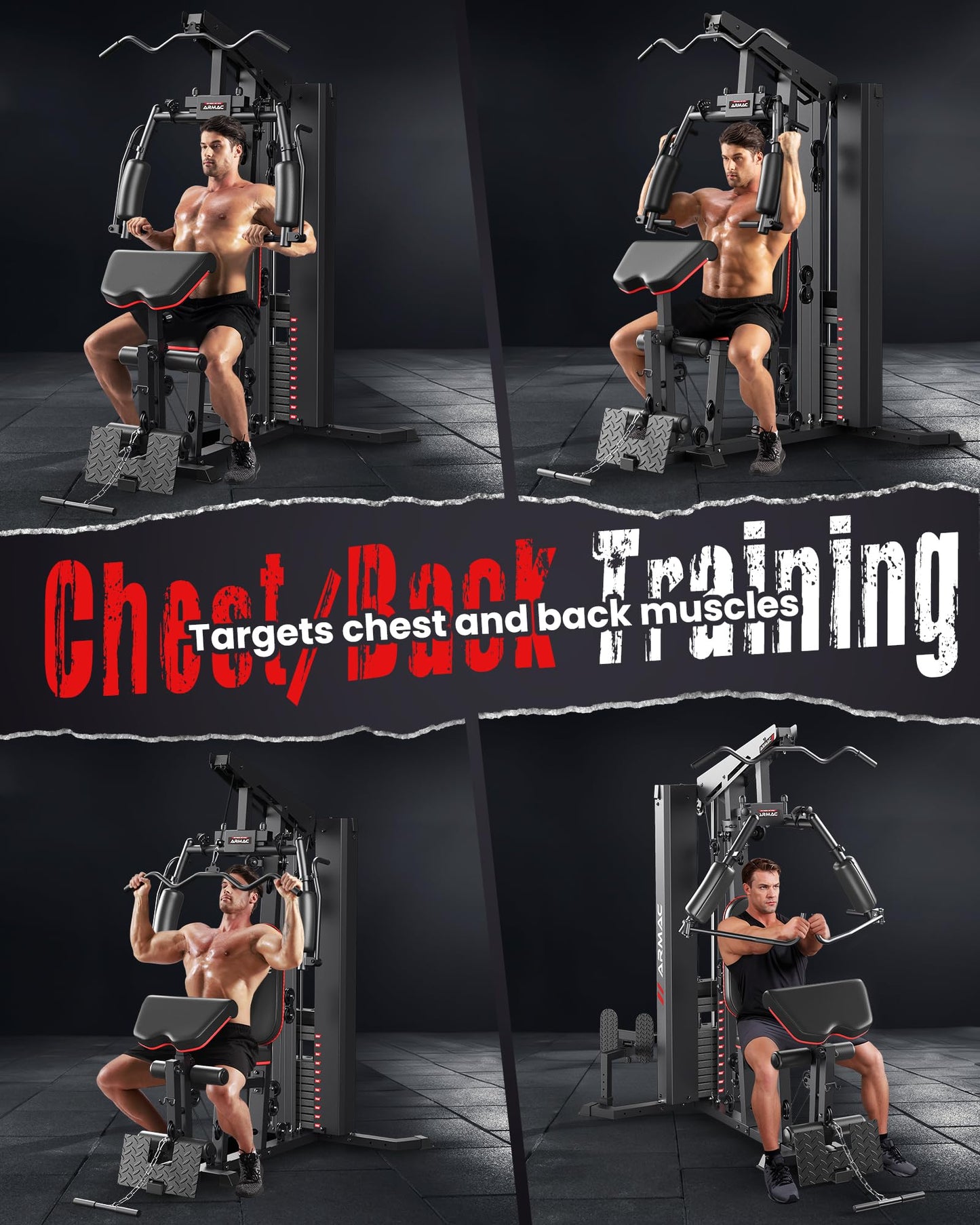 Sportsroyals Home Gym, Multifunctional Gym Equipment, Workout Equipment with 150LBS Weight Stack, for Leg Press, LAT Pull Down, Chest Presses (AR-RED)