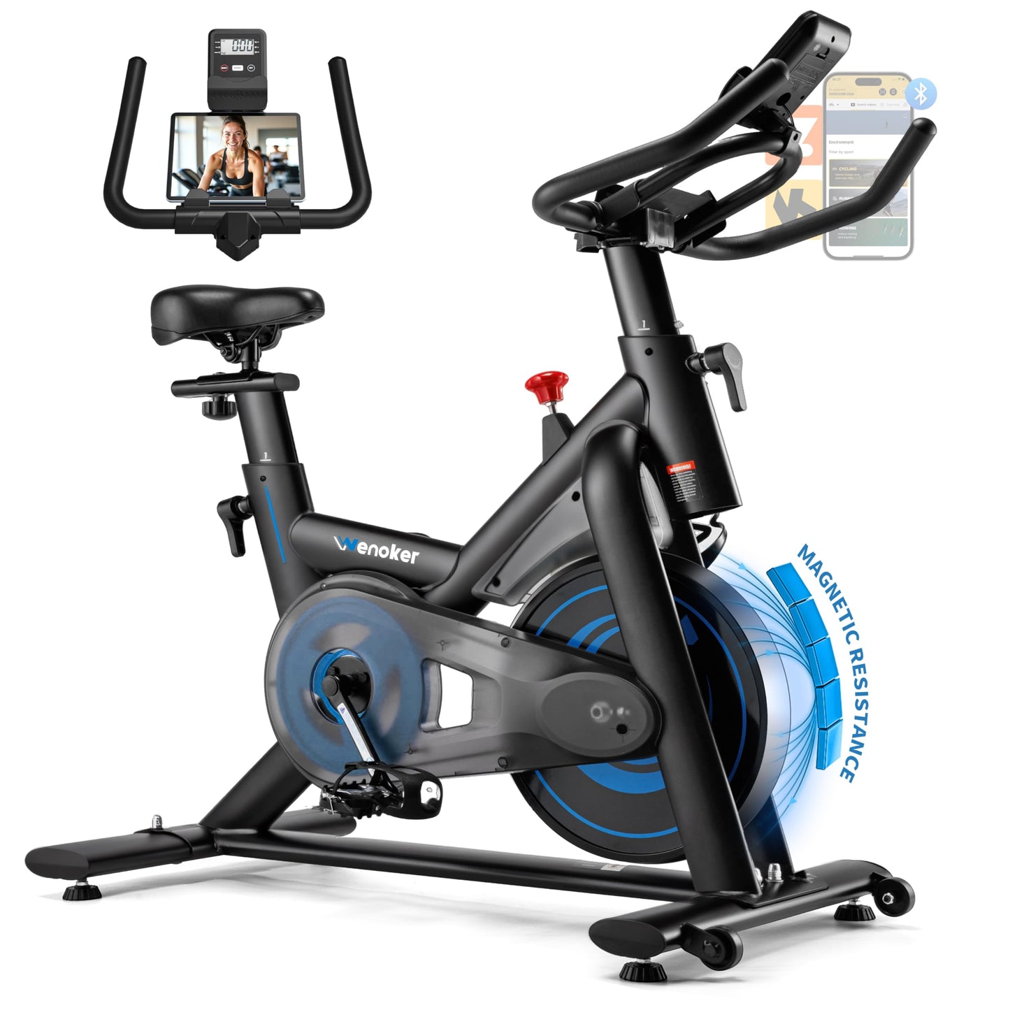 Exercise Bike for Home – 350LB Magnetic Resistance Indoor Cycling Bike, Silent Stationary Spin Bike with App Sync, Adjustable Seat, LCD Monitor, Smooth & Quiet for Cardio Workout