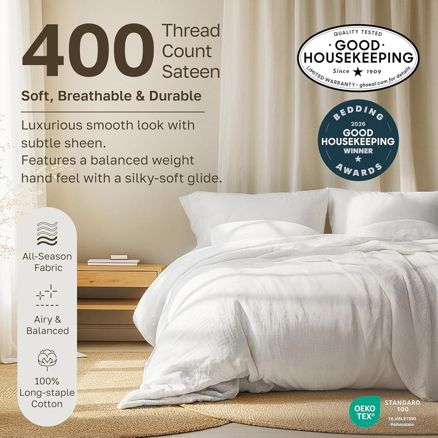 California Design Den Full Size Cotton Sheet Set - 400 TC Silky Smooth Sateen Weave, Deep Pockets - Purple