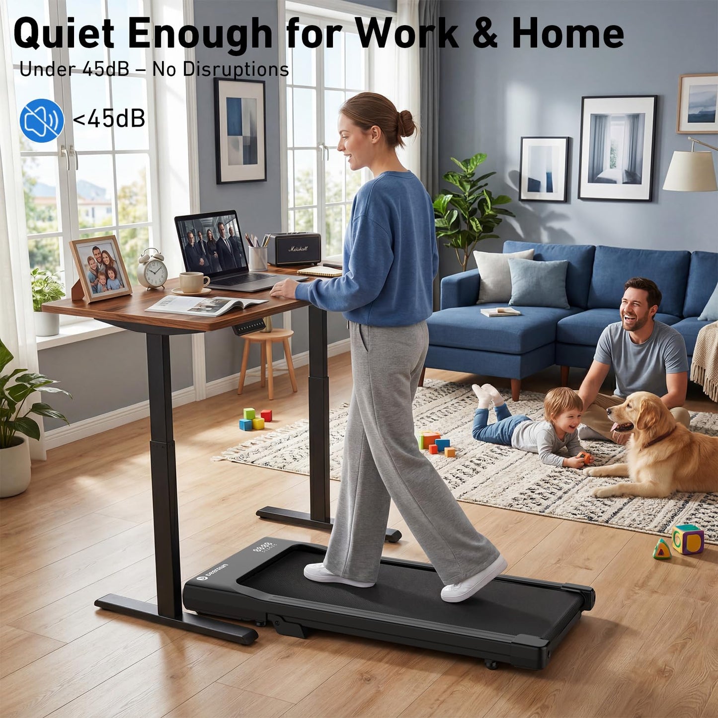 DeerRun 6% Incline Walking Pad, 2.5HP Quiet Under Desk Treadmill with 300lbs Capacity, 3.8MPH, App & Remote Control, Walking Pad Treadmills for Home Office & Small Spaces