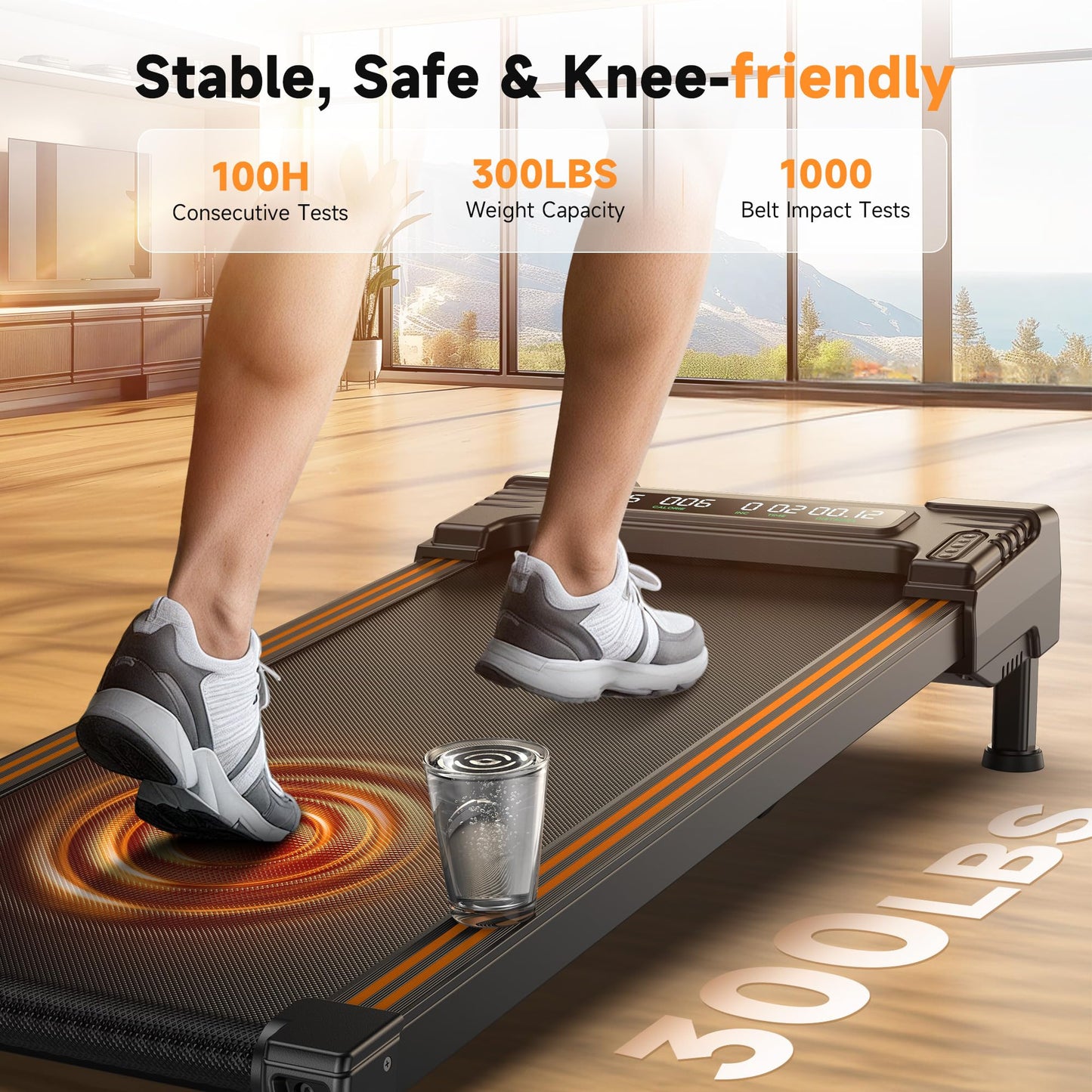 Walking Pad Treadmill with 9% 4-Level Auto Incline, Treadmills for Home 300LBS Capacity, Compact Treadmills for Home Small/Office