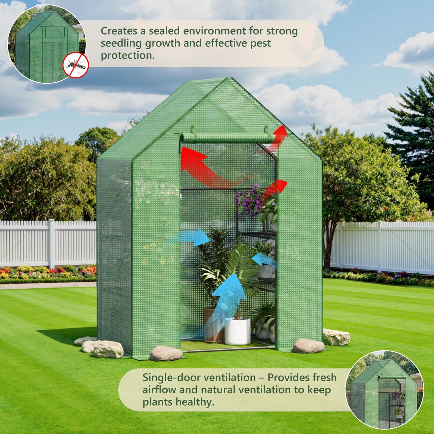 Greenhouse for Outdoors, Small Greenhouse, Walk-in Greenhouses with 3 Tiers 4 Shelves, PE Cover, Heavy Duty Plant Greenhouses for Garden and Backyard