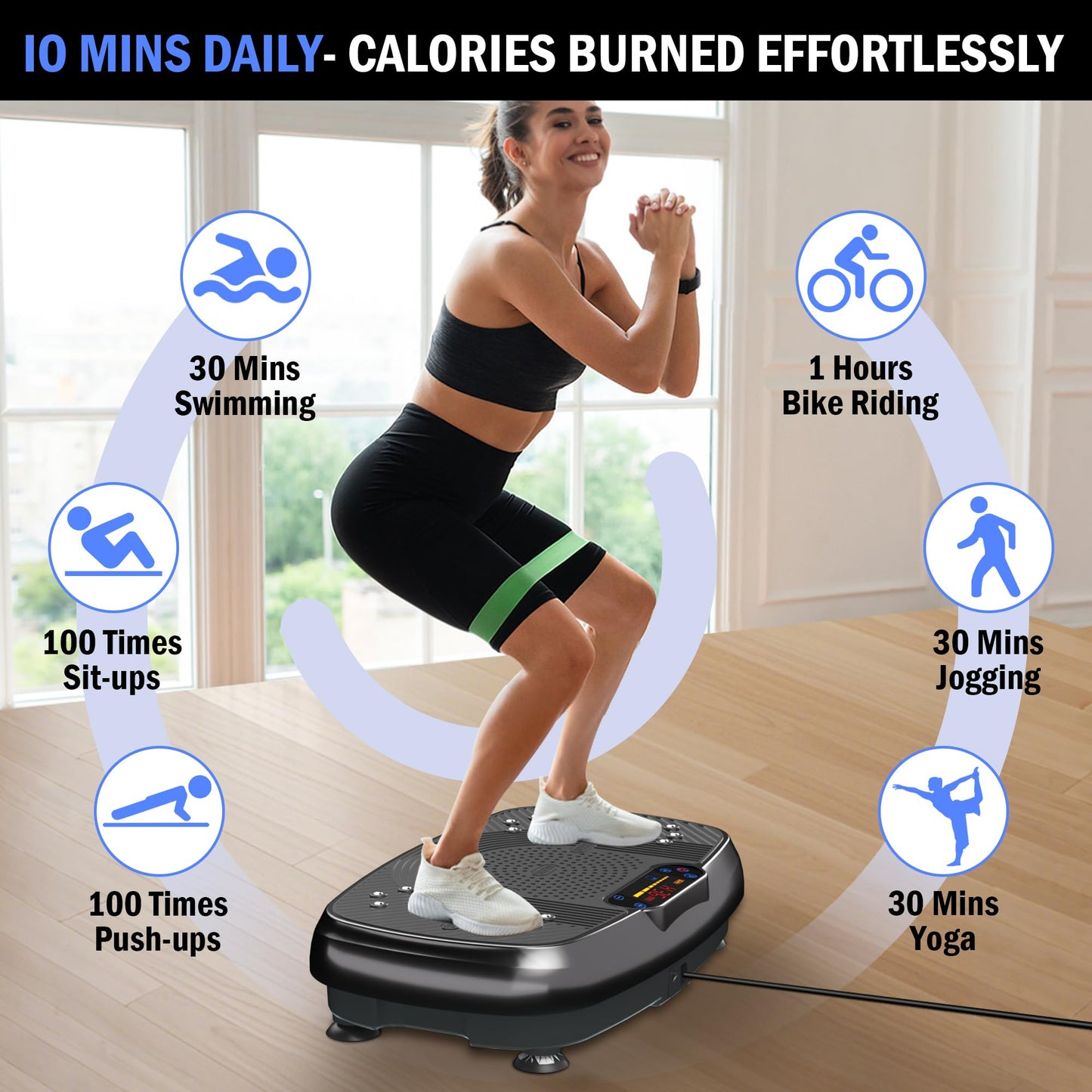 Vibration Plate Exercise Machine Home Fitness Vibrate Stand Shake Board 330 Lbs Capacity Whole Body Workout Shake Board Sport Gym with Fitness Loops & Resistance Bands Weight Loss Gifts for Women Men