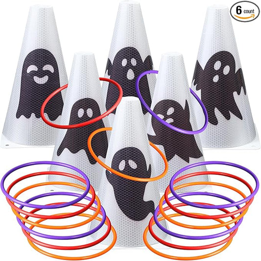 Leitee 6 Sets Candy Corn Ring Toss Game Plastic Cones Ring Toss Combo Set Mini Traffic Cones Toss Game for Sports Training Garden Backyard Outdoor Activities