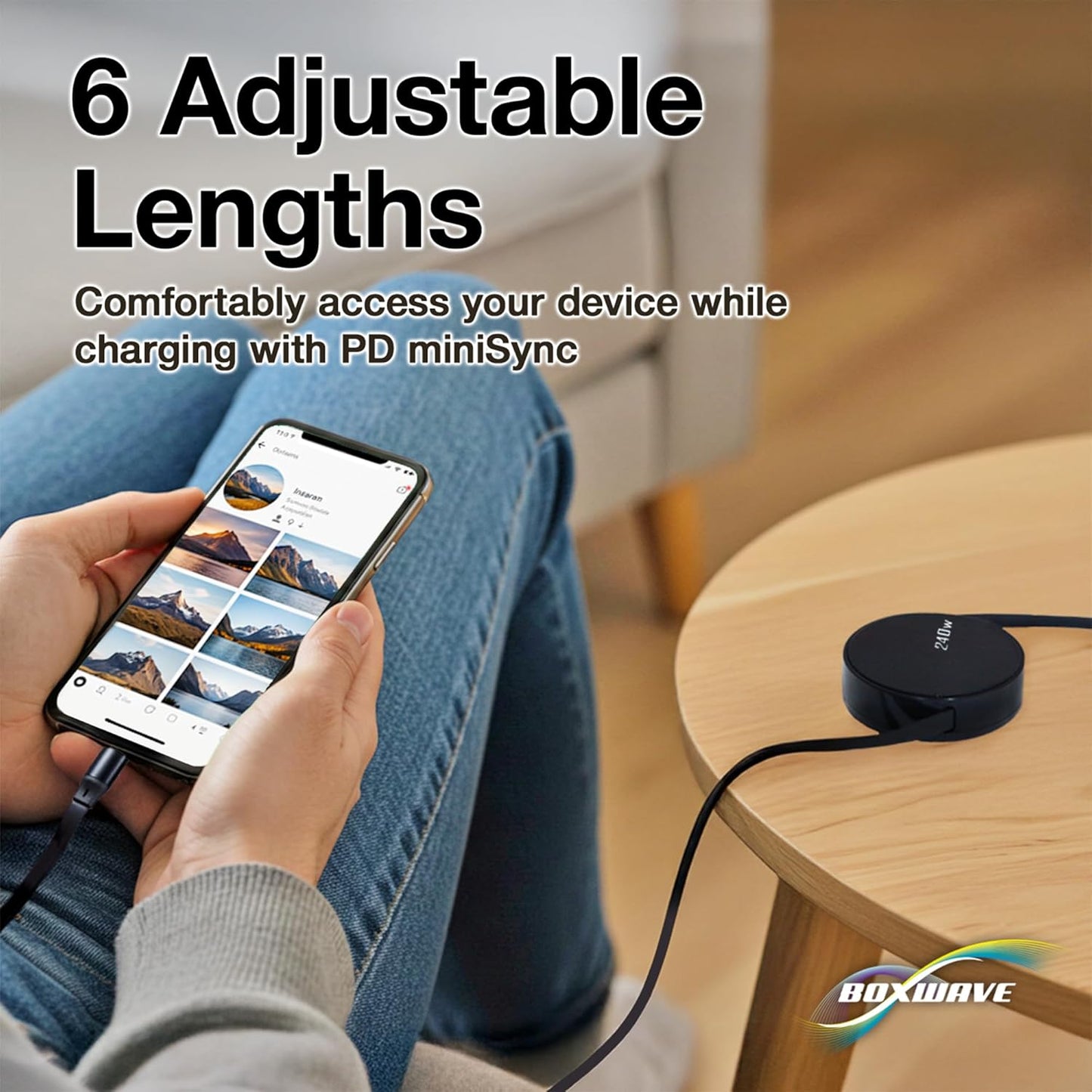 BoxWave MP3 (2.4 (240W), 240W Cable Compatible with Safuciiv Player in) - PD miniSync Retractable PD Portable USB