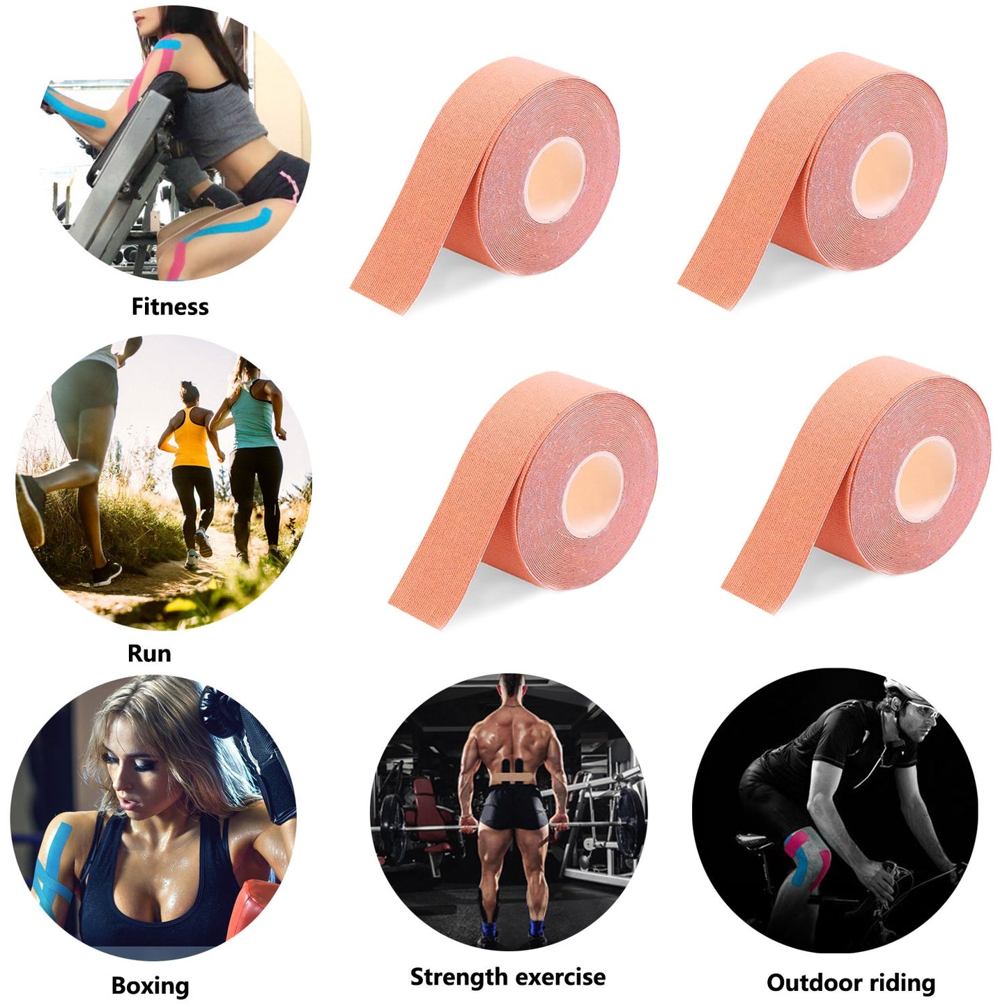 Kinesiology Recovery Therapeutic Tape, Waterproof Muscle Support for Athlete,Sports Injury Tape 1 inch x 16.4 ft / 2.5cm x 5m (Beige 4 Pack)