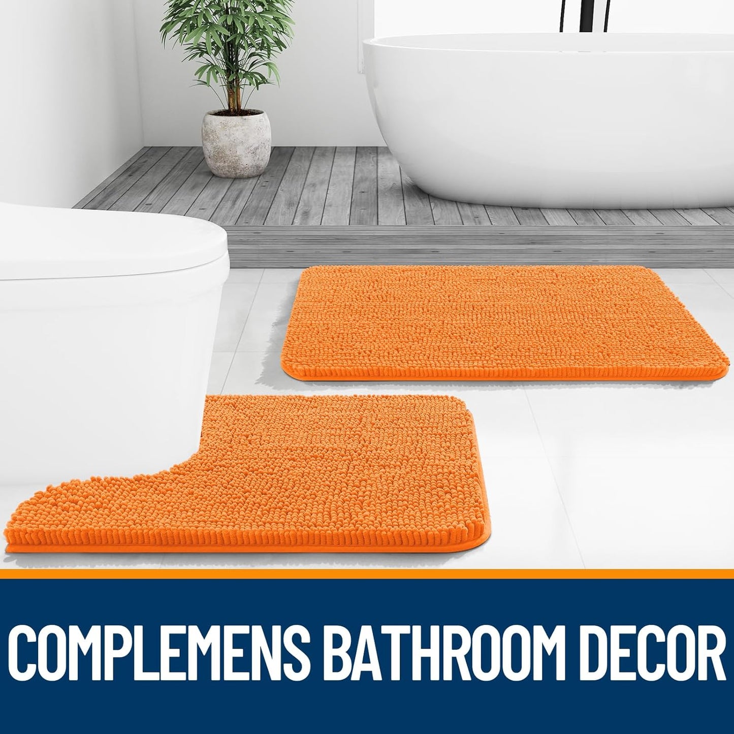 OLANLY Bathroom Runner Rugs - Extra Soft Chenille Bath Mats | 47x24, Quick Dry, Machine Washable, Orange