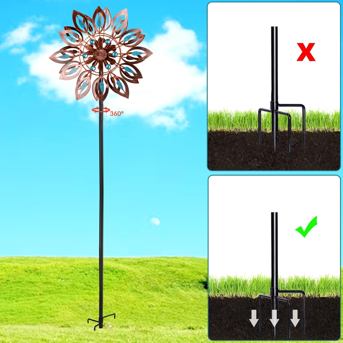 Wind Spinners for Outdoor Yard Decor, 360 Degrees Swivel Outdoor Metal Wind Spinner, 62" Wind Sculptures Garden Decor for Patio Lawn Yard