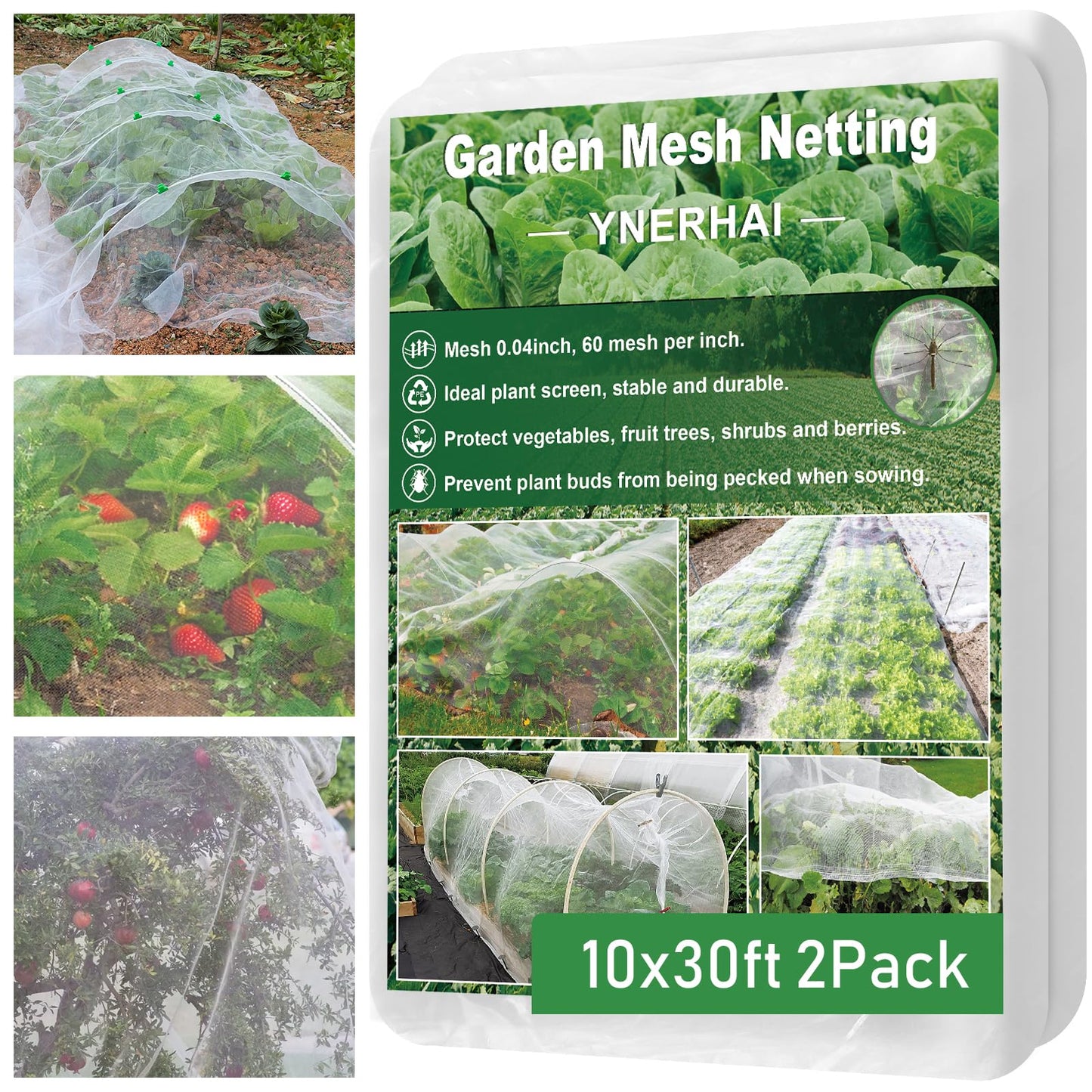 2Pack 10x30ft Garden Netting Mesh Barrier, Ultra Fine Mosquito Net for Patio,Garden Netting for Raised Beds,Fruit Tree Netting for Garden Protection Blueberry Bush Netting Cover