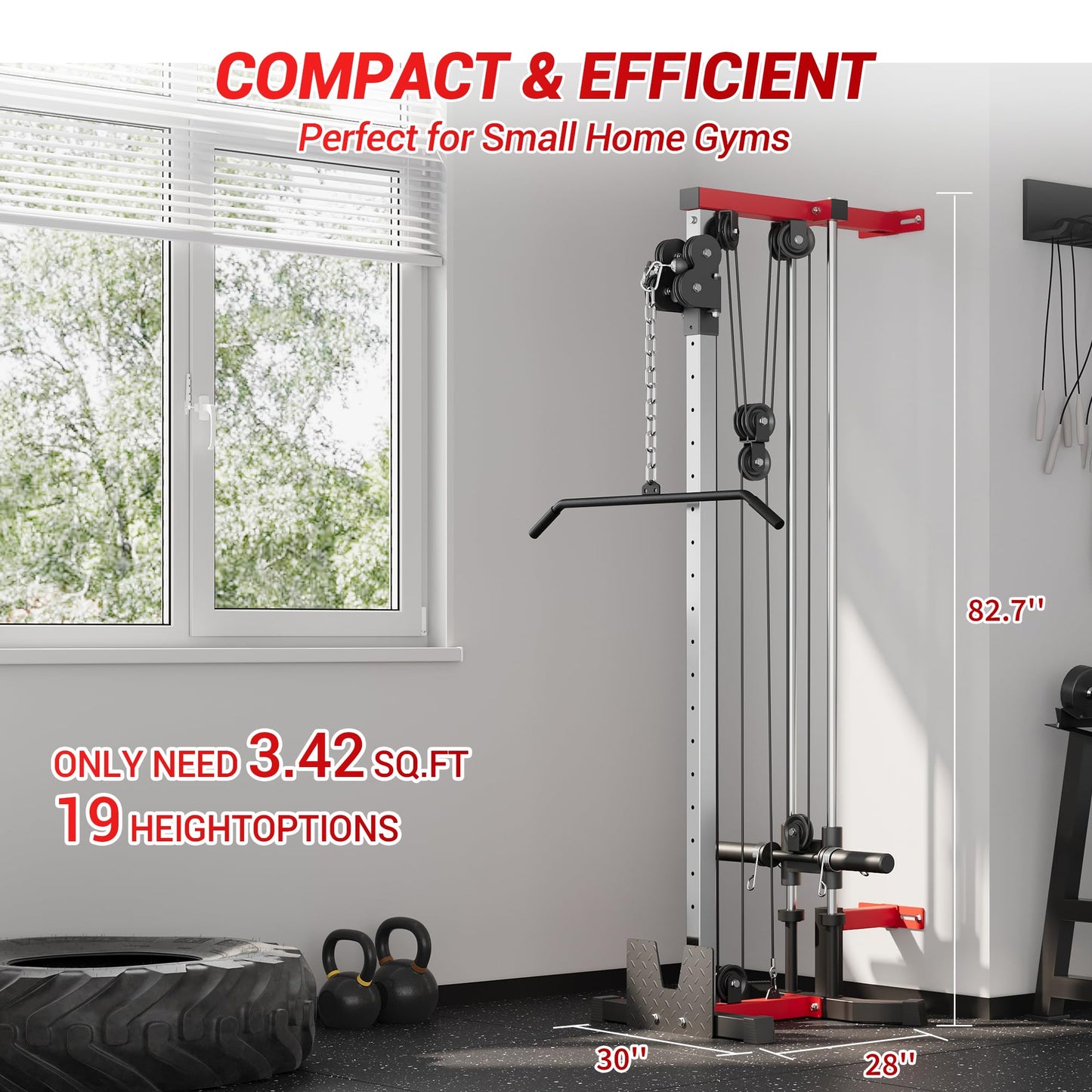 Wall Mount Cable Station – Dual Pulley Cable Crossover Machine with 18 Adjustable Positions, Tricep Rope, T-Bar, LAT Pulldown Bar & Foot Board for Home Gym Strength Training