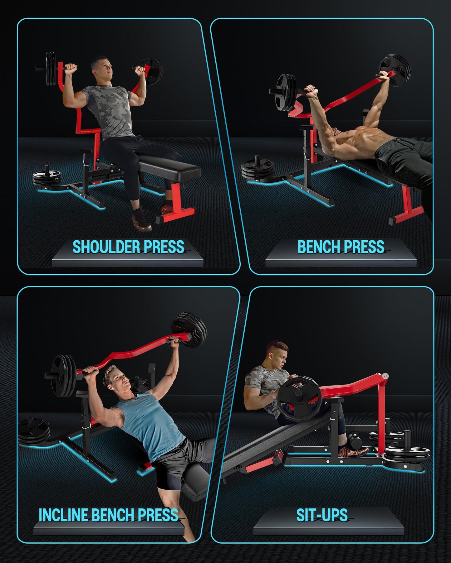 COZONY Versatile 3-in-1 Chest Press Bench – Adjustable Flat/Incline/Decline Strength Machine with Independent Converging Arms, Ideal for Home Gym Full Body Workouts – Red and Black
