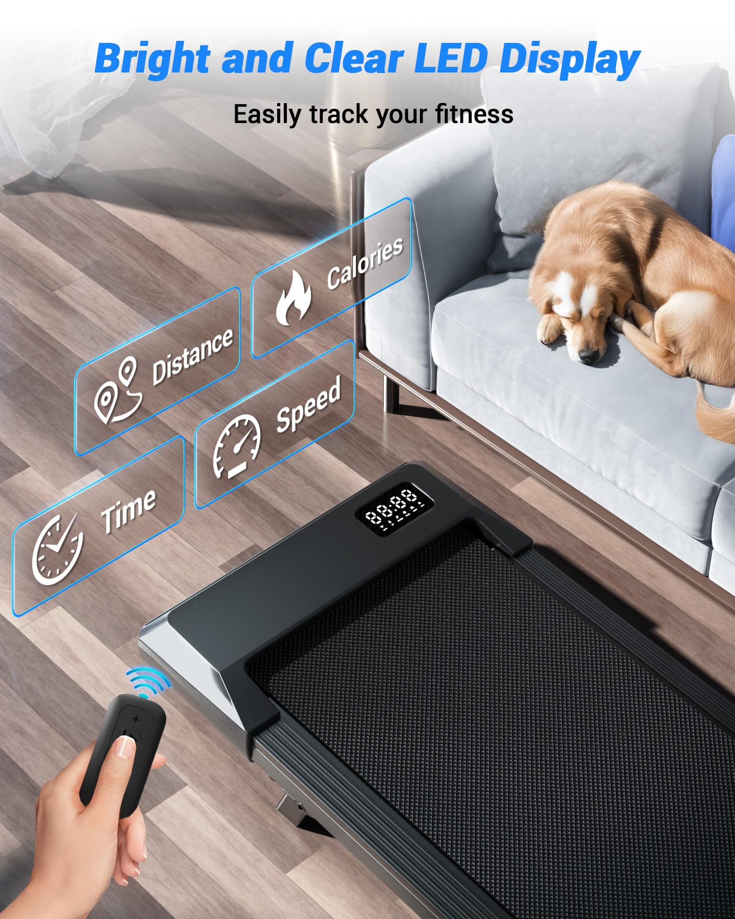 DeerRun Walking Pad Under Desk Treadmill with Incline, Quiet & Space-Saving Design for Home Office, 300 lbs Capacity, 0.6-3.8 MPH, App & Remote Control