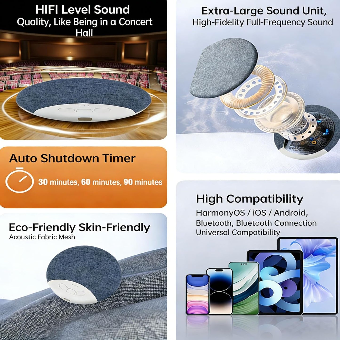 2026 1Pcs-Round) Upgrade Pillow Speaker for Sleeping, Sleep Speaker Under Pillow Bluetooth with White Noise, Dual-Mode