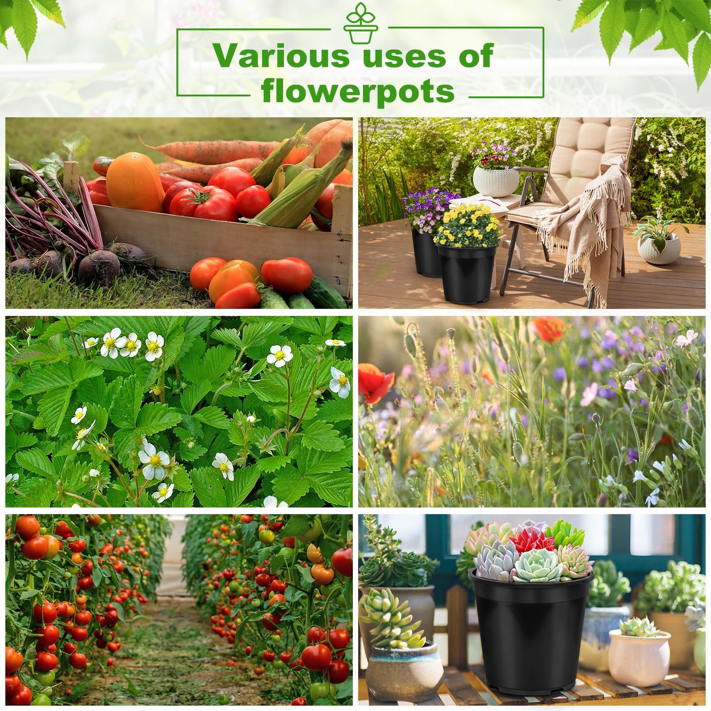 DUNPUTE 4 Pack 7 Gallon Pots for Plants, 7 Gallon Plastic Nursery Pot with Drainage Holes, Sturdy Plastic Plant Pots for Nursery Garden, Flowers, Succulent Outdoor Indoor (Black, 7 Gal- 4 Pack)