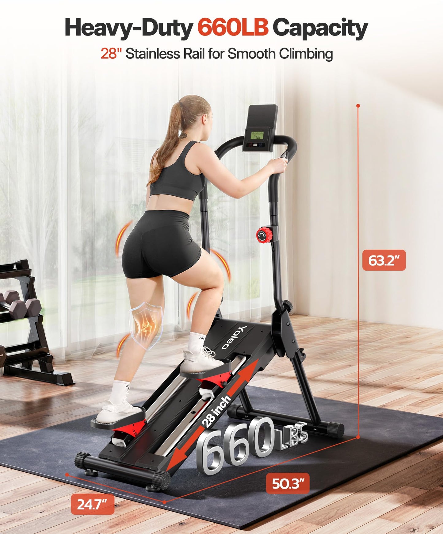YOLEO Magnetic Stair Stepper for Home, 16-Level Resistance up to 130LB, Folding Stair Climber with 28'' Stride, Quiet Cardio Stair Machine with HR Sensor & 660LB Capacity