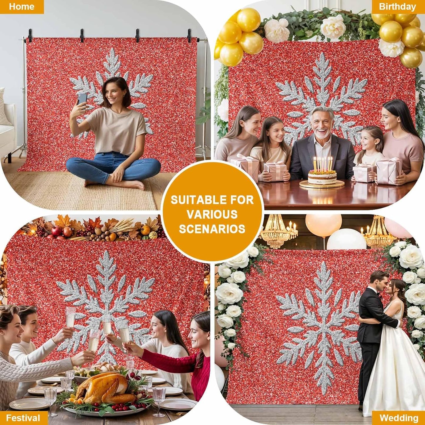 Generic 10 8 Modern Themed Photo Backdrop for Photoshoot, x FT Winter Watercolor Sparkling Snowflake Pattern Photo
