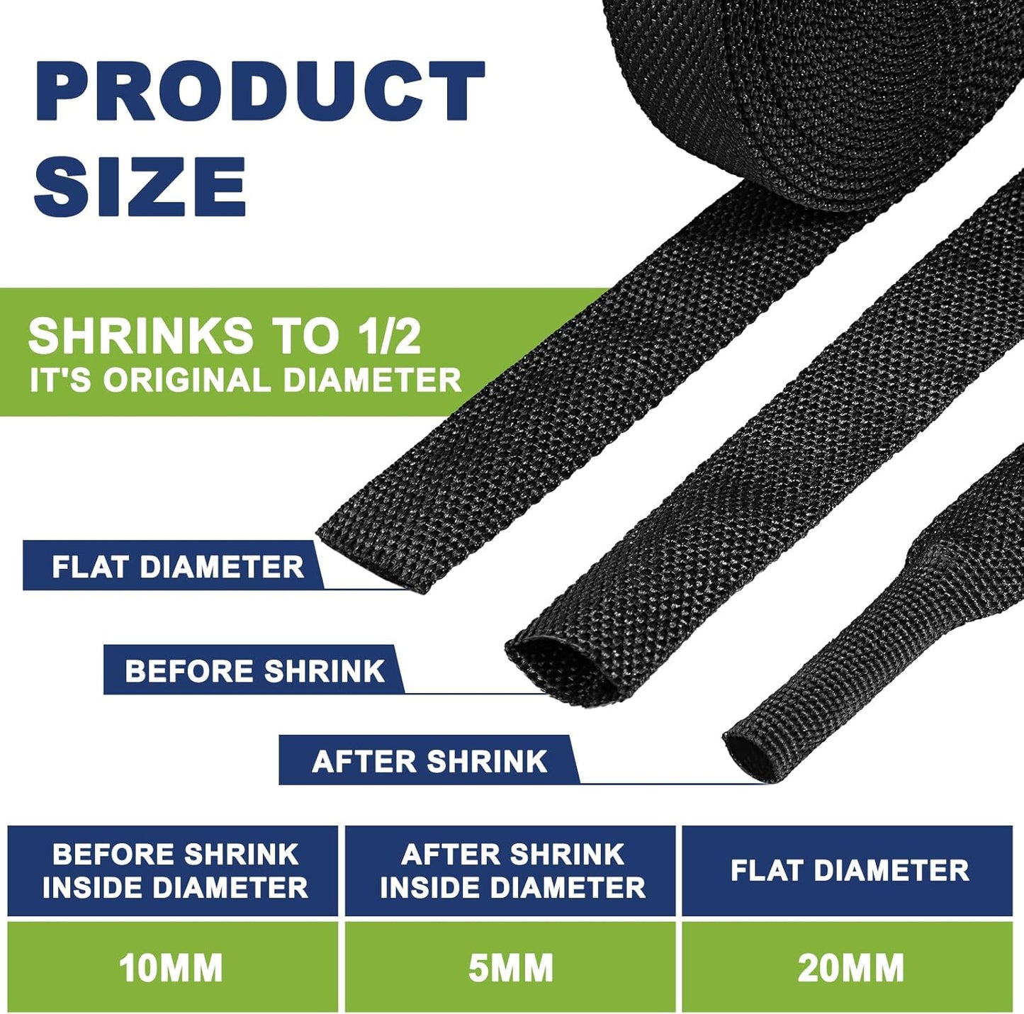 Tsmhisd 2:1Heat (3/8"-25ft) Shrink Wire Loom Braided Cable Sleeves,Heat Resistant Fabric Woven Shrink Tubing Wiring