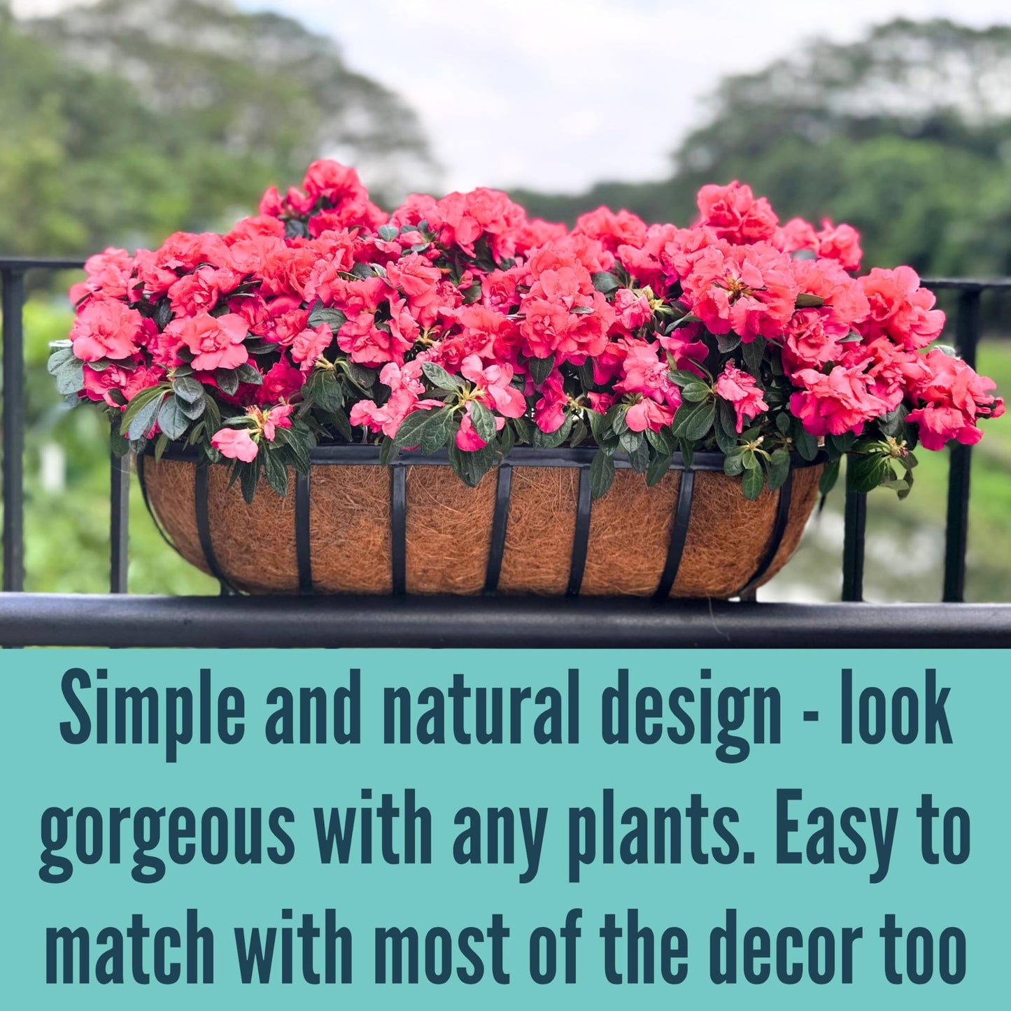 LaLaGreen Outdoor Wall Planter - 30 Inch, 2 Pack Black Metal Window Boxes Planters Attach to House, Large Flower Basket Deck Railings Hanging with Coco Liner Horse Troughs Fence Balcony Patio Porch