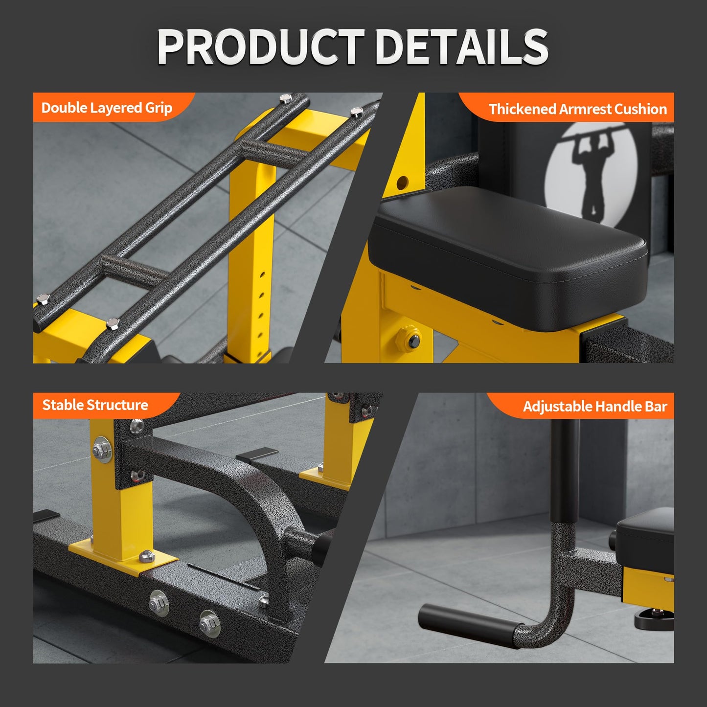 SogesPower Multi-Function Power Tower Pull Up Bar Station Pull Up Dip Station for Home Gym, Adjustable Height Pull Up Bar Stand Dip Bar Strength Training Workout Equipment, Yellow