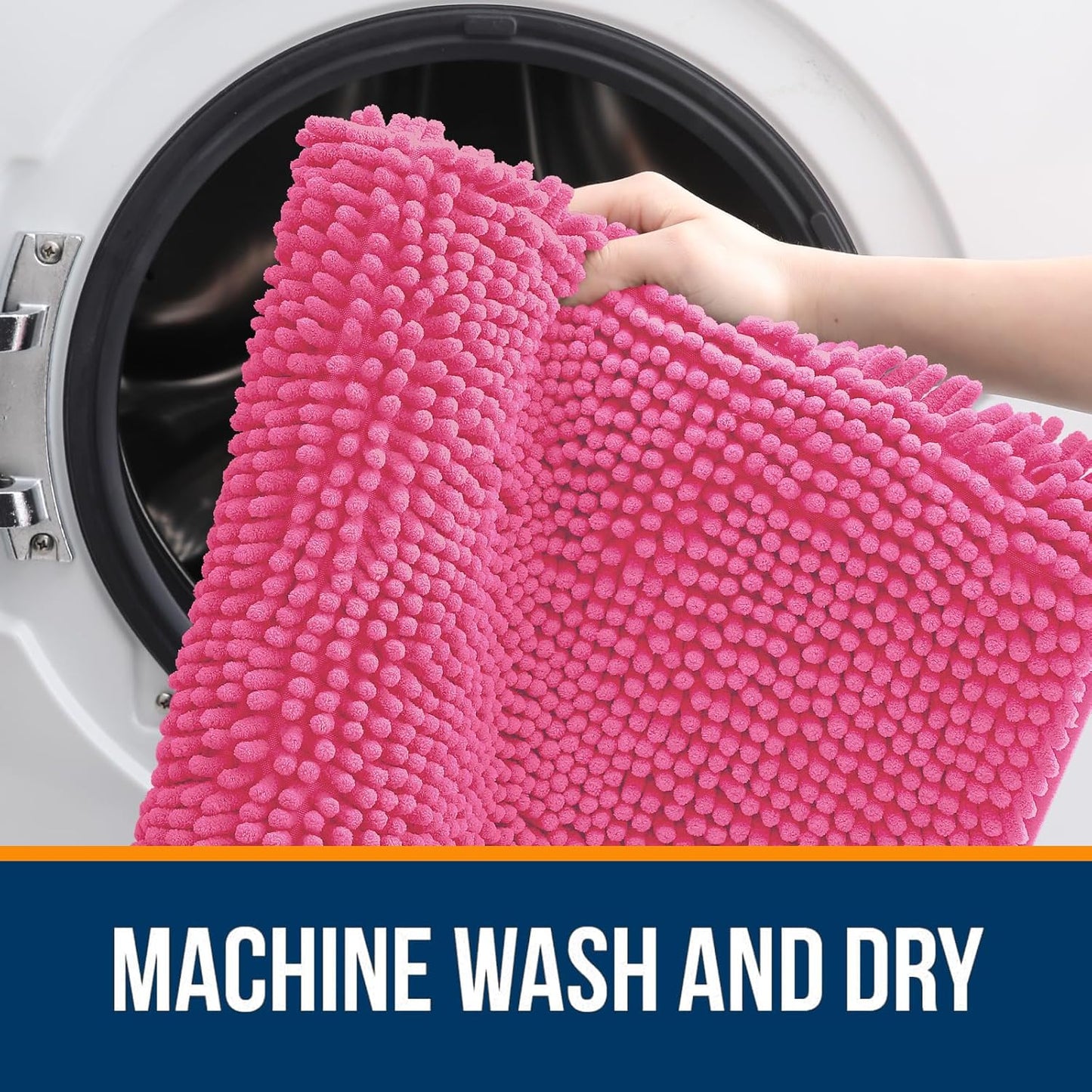 OLANLY Large Bath Rugs - Extra Soft Chenille with Rubber Backing | Quick-Dry, Machine Washable, Hot Pink 40x32