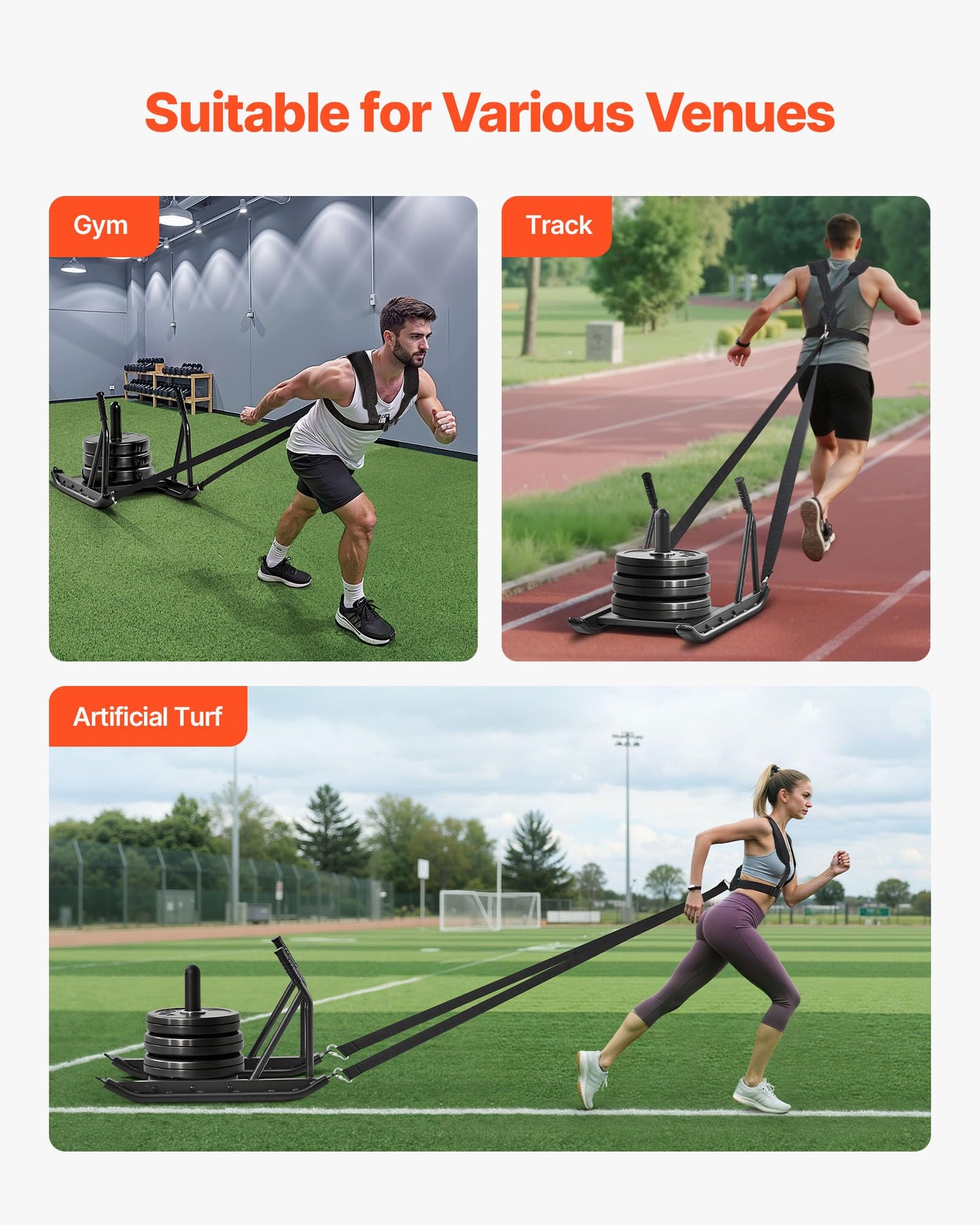 VEVOR Weight Sled, Steel Power Sled, Fitness Strength Training Pull Push Running Sled, Fitness Workout Sled Push Gym Equipment, Speed Improvement, with Handle, Compatible 1/2 in Weight Plates, Black