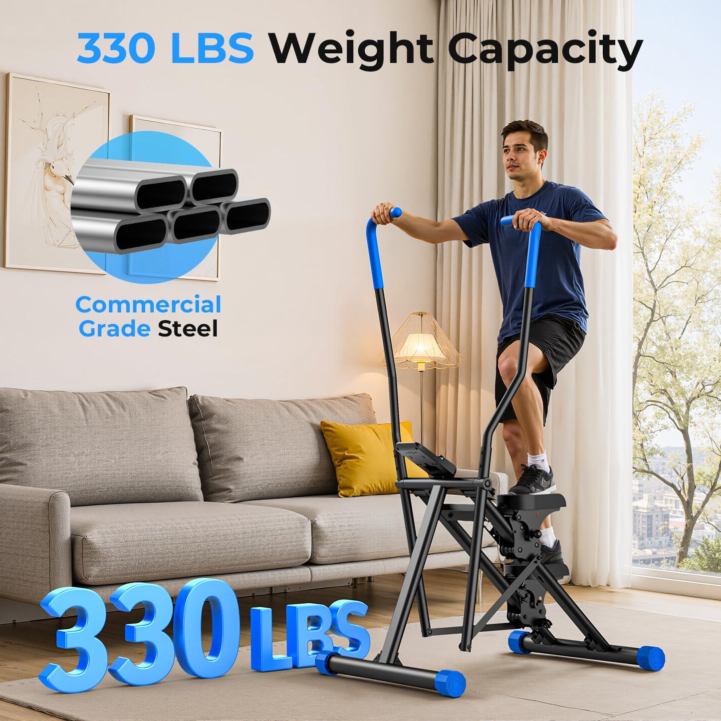 OWLSKY Stair Stepper Vertical Cardio Exercise Climber Stair-Master for Exercise at Home Full Body Workout Machine with Handlebar 330LBS Load with Adjustable Step Range Pedals