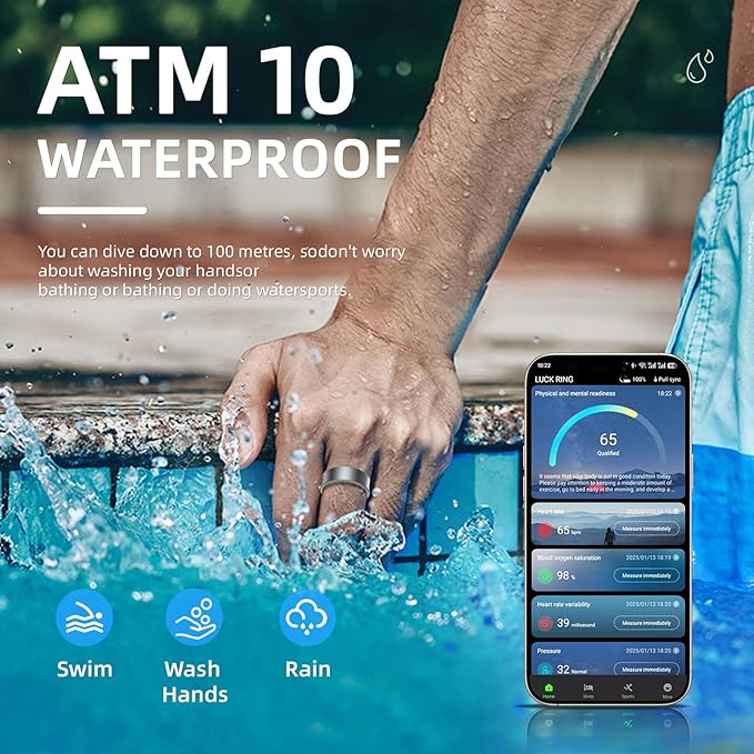 Smart Ring for Women Men, Health Fitness Tracker, 10ATM Waterproof Ring for iOS and Android, No Subscription Fee (Silver, 9)