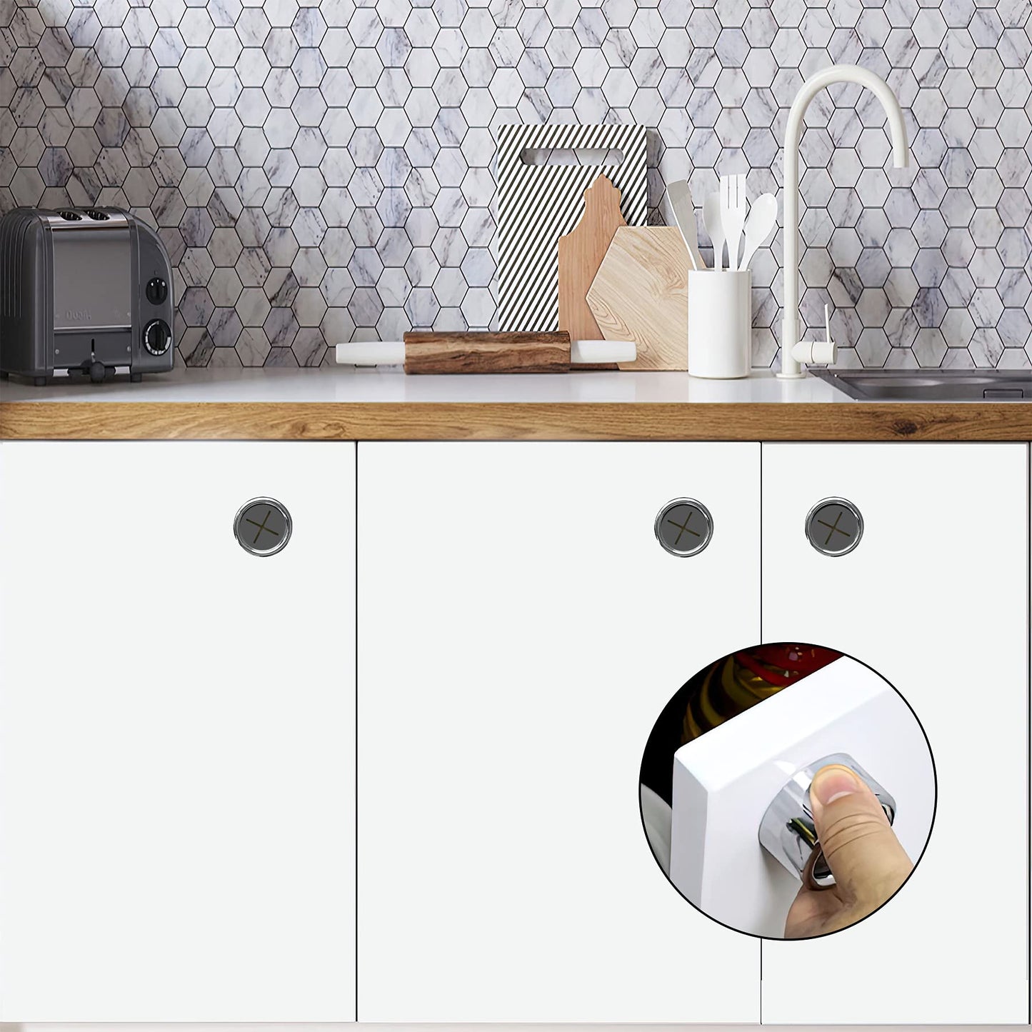 Philbinden 3 Pieces Kitchen Towel Hooks Round Adhesive Dish Towel Hook Premium Chrome Finish & Easy Installation Wall Mount Hand Towel Hook Ideal as Bathroom, Shower or Outdoor Towel Holders