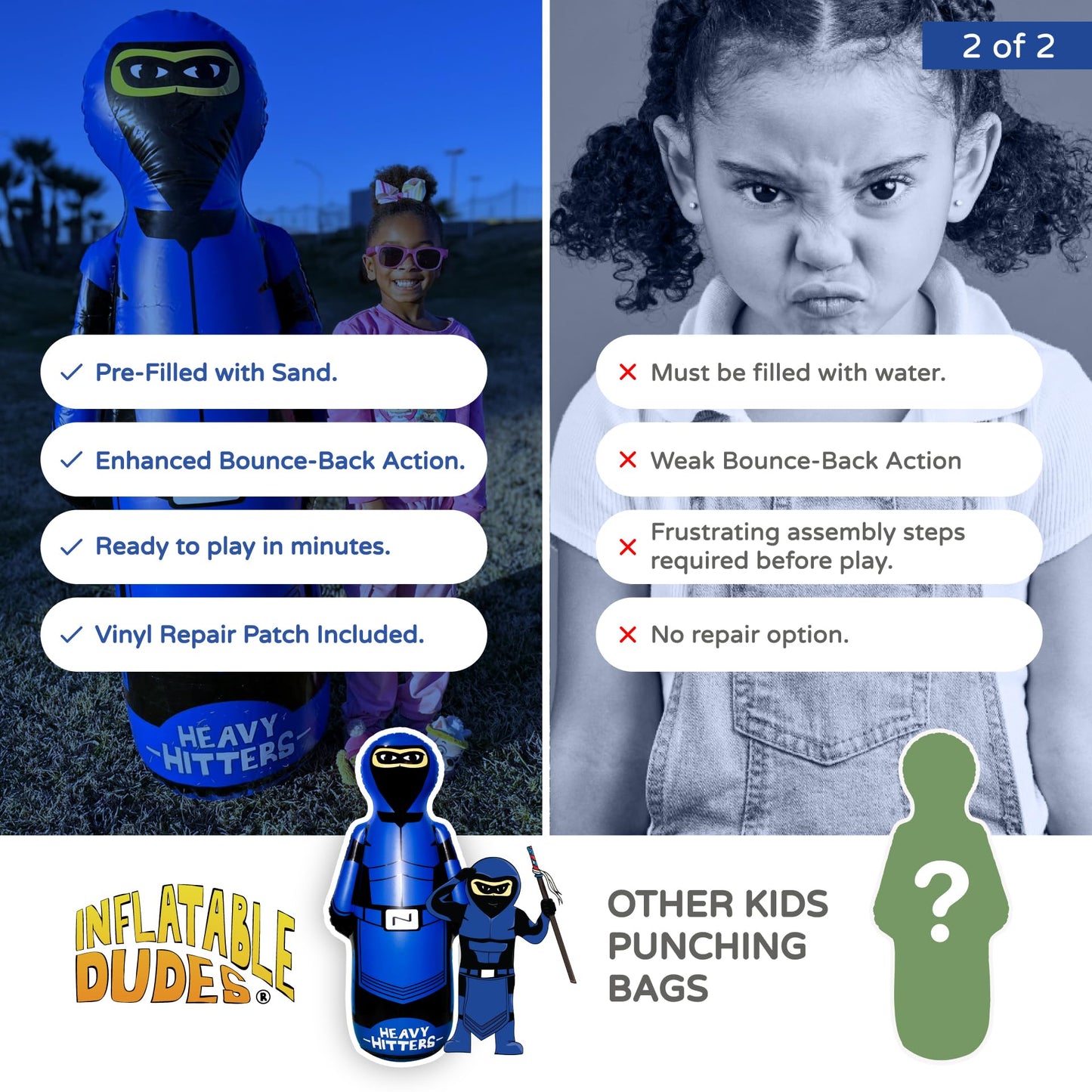 INFLATABLE DUDES Ninja Toy 63 Inches -Kids Punching Bag | Already Filled with Sand| Bop Bag | Inflatable Bopper | Boxing | Ninja Birthday Party | Punching Bag for Kids- (Heavy Hitters Nobi)