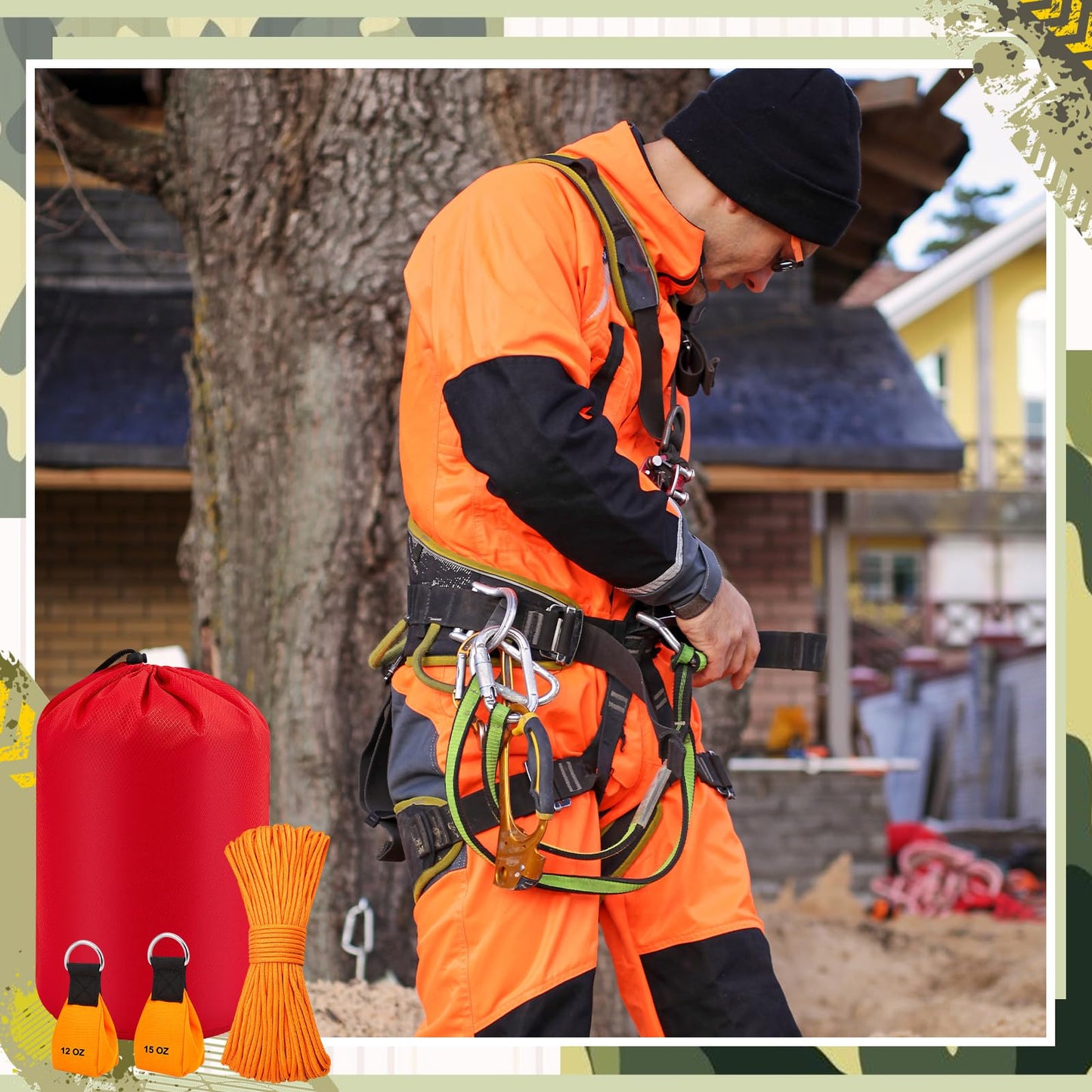 LOYIM 4 Pcs Arborist Throw Line Kit, 12oz+15oz Throw Weight Bag with 164ft Polyester Rope and Storage Bag Arborist Equipment Climbing Kit for Tree Work Limb Throwing