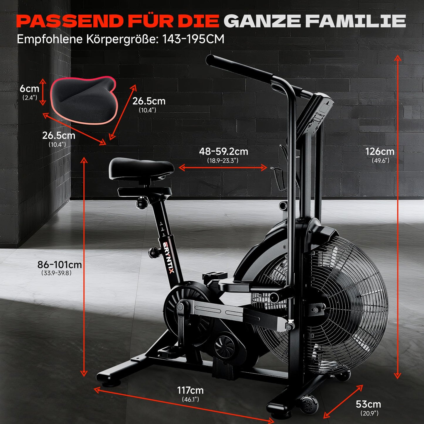 Eryntix Dual Resistance Air Bike, Magnetic & Air Fan Bike with APP Connection, ISCC PLUS Certified, Dual-Action Handlebars for Home Gym HIIT Cardio Full Body Workout(Matte Black)