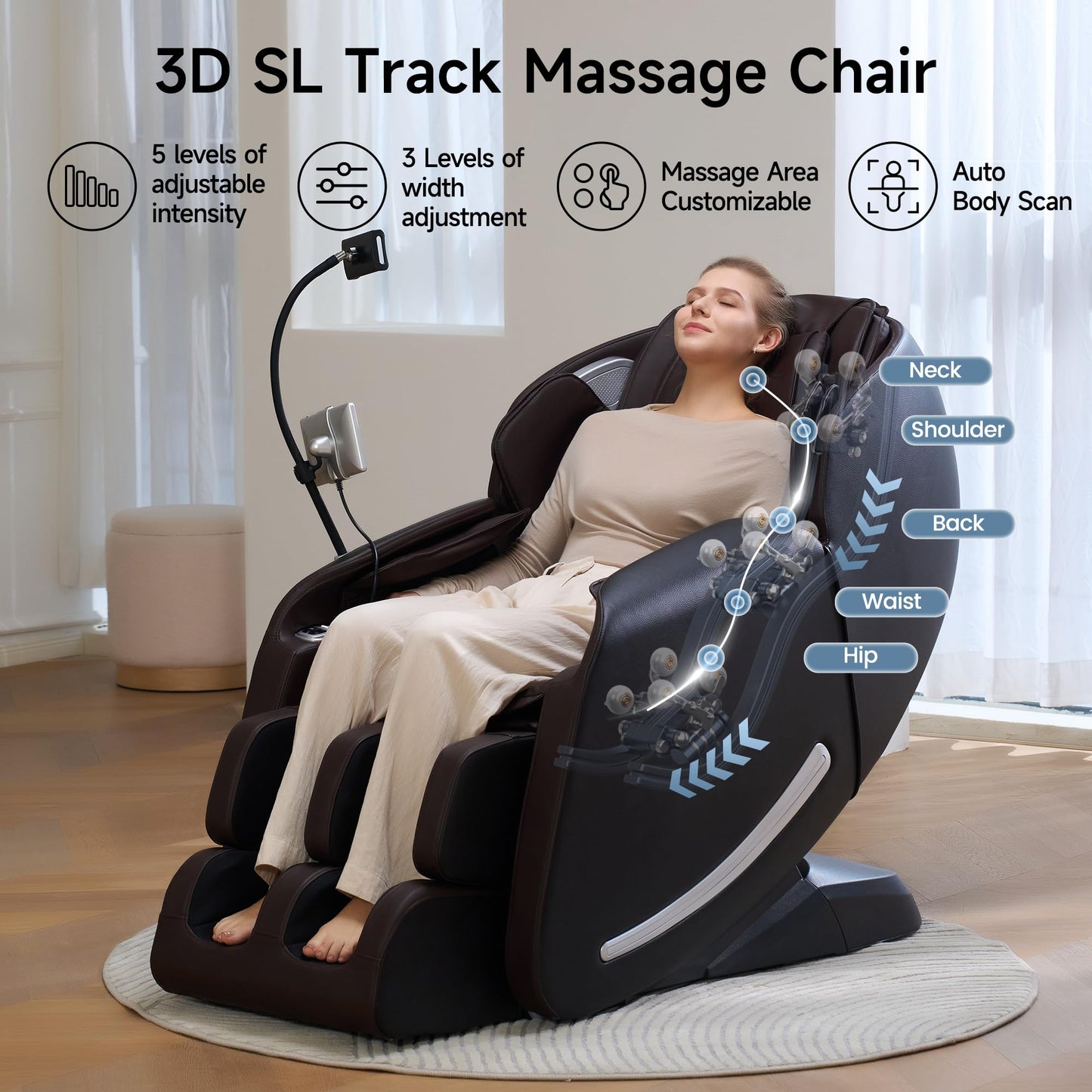 Real Relax Massage Chair Full Body with Unique Phone Controller,Heart and Blood Measurement, Zero Gravity 3D SL-Track Recliner with APP Control, Child Lock,Pause Button, Back Pad, Favor-06, Dark Brown