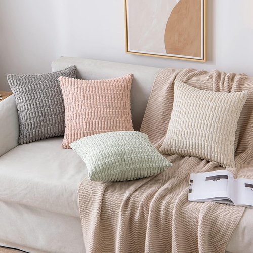 MIULEE Decorative Throw Pillow Covers - Pack of 2 Soft Boho Striped 20x20 Inch for Modern Farmhouse Decor | Light Green