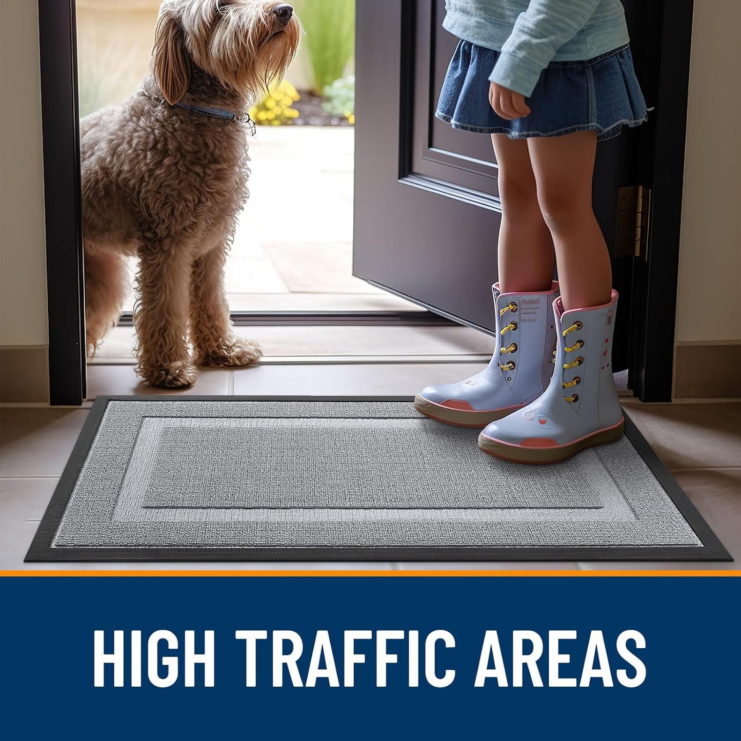 OLANLY Waterproof Front Door Mat - All-Season Indoor Outdoor Doormat, Easy Clean, 47x23, Silver Gray