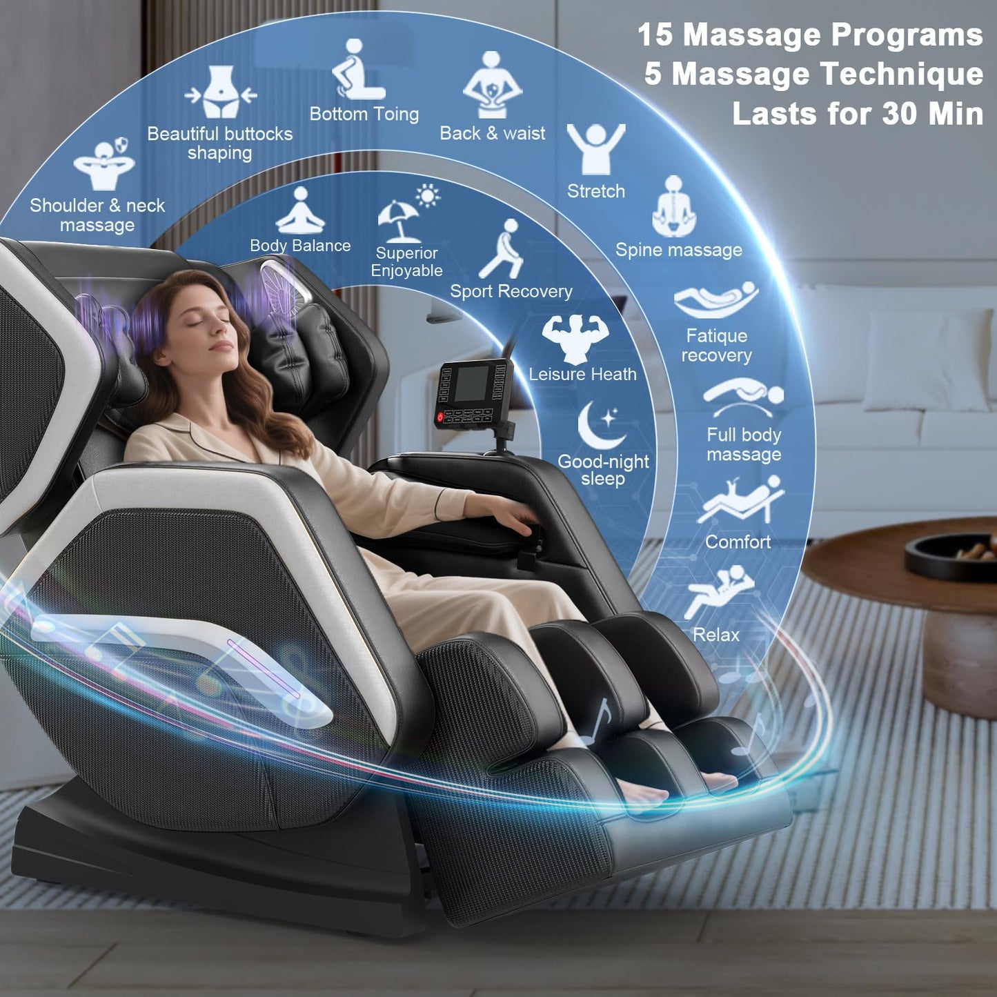 NAGLIFOR Massage Chair Full Body, Zero Gravity Massage Chair 2026 for Back Fatigue with 10 Fixed Rollers, Heating, Airbags, Phone Controller, Bluetooth Speaker, Nightlights for Living Room, Bedroom