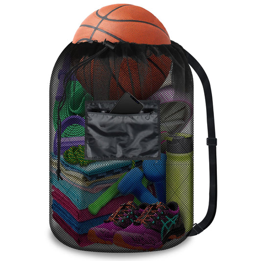 BROTOU Drawstring Bag Heavy Duty Mesh Gym Bag with Pocket for Swimming Yoga Beach Laundry