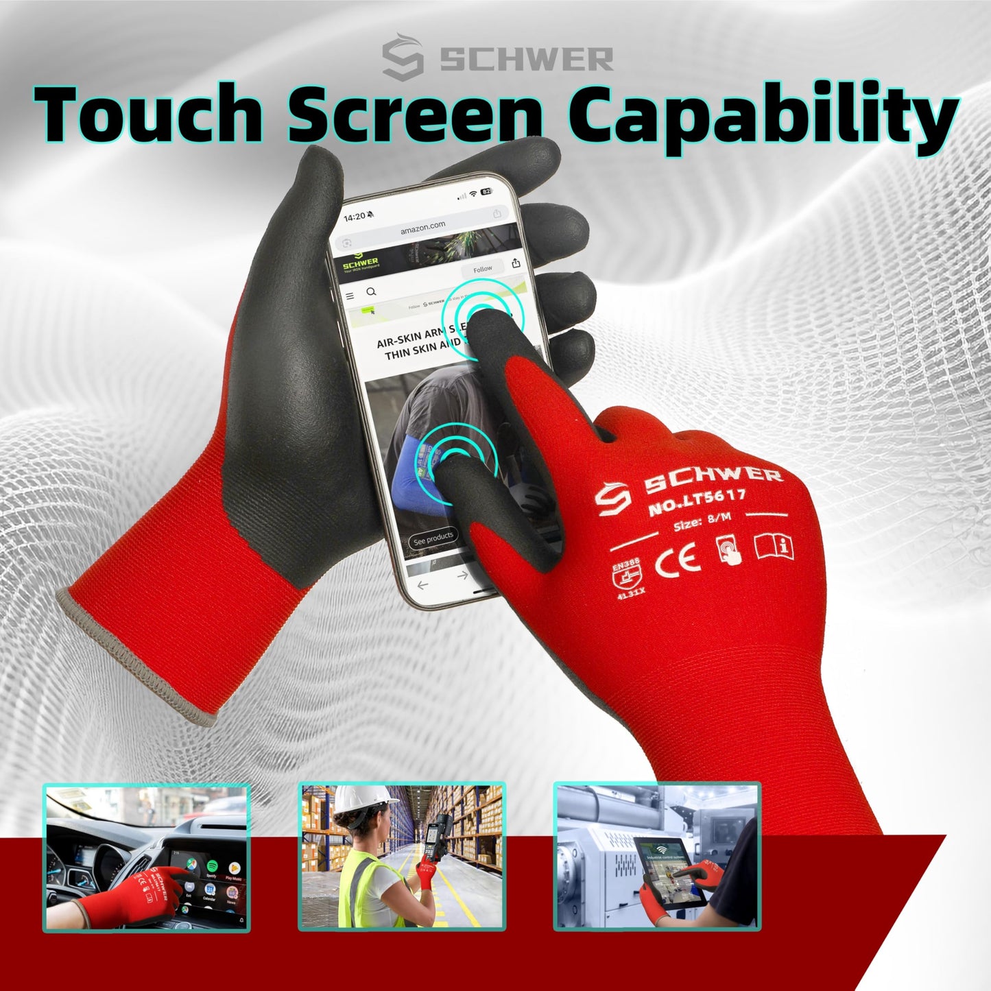Schwer Ultra-Comfort Safety Work Gloves MicroFoam Nitrile Coated, Seamless Knit Nylon Glove for Men and Women, 6/12 Pairs, Abrasion Resistant, Non Slip, Breathable, LT5617, L