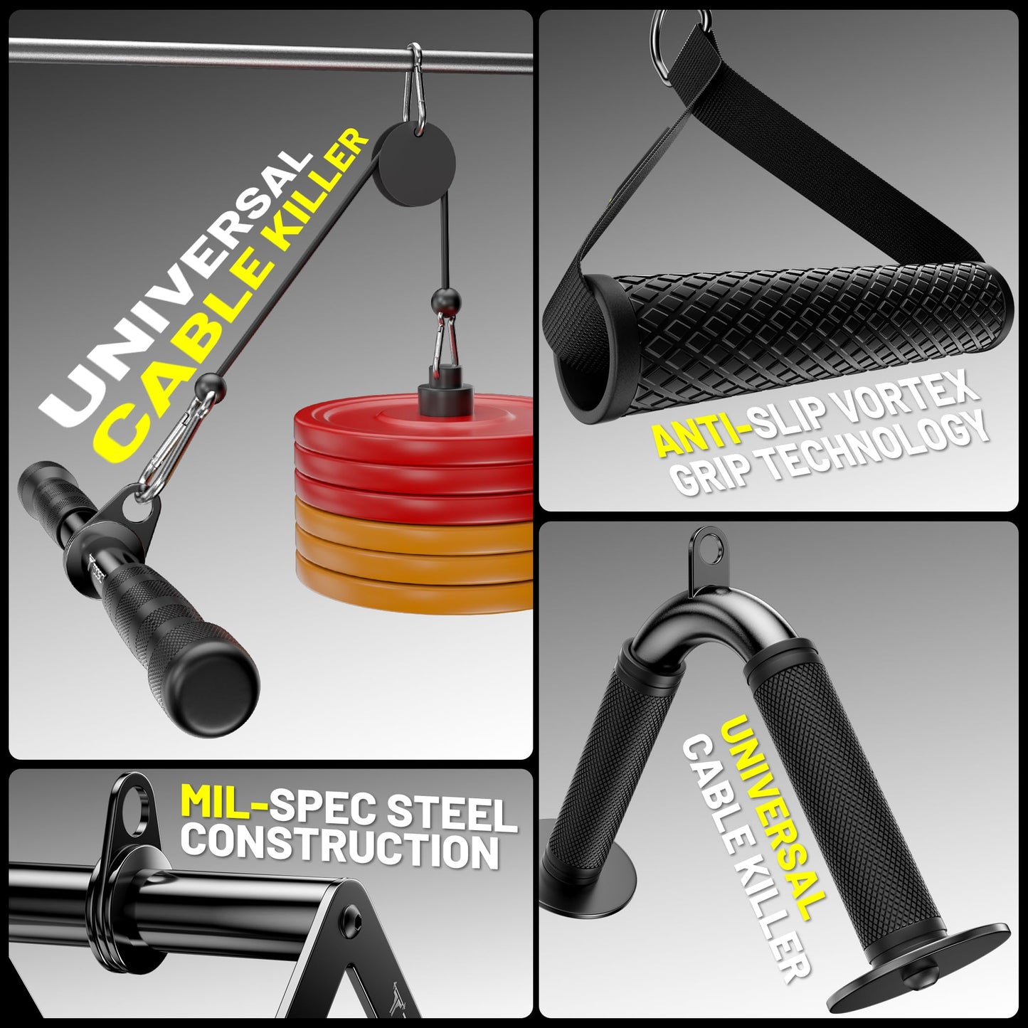 Toosci Cable Attachments for Gym, LAT Pulldown & Cable Machine Attachment Set: V-Shaped Bar, Rotating Straight Bar, V Rotation Handle, Nylon Tricep Rope, Ankle Straps & Handles, Home Gym