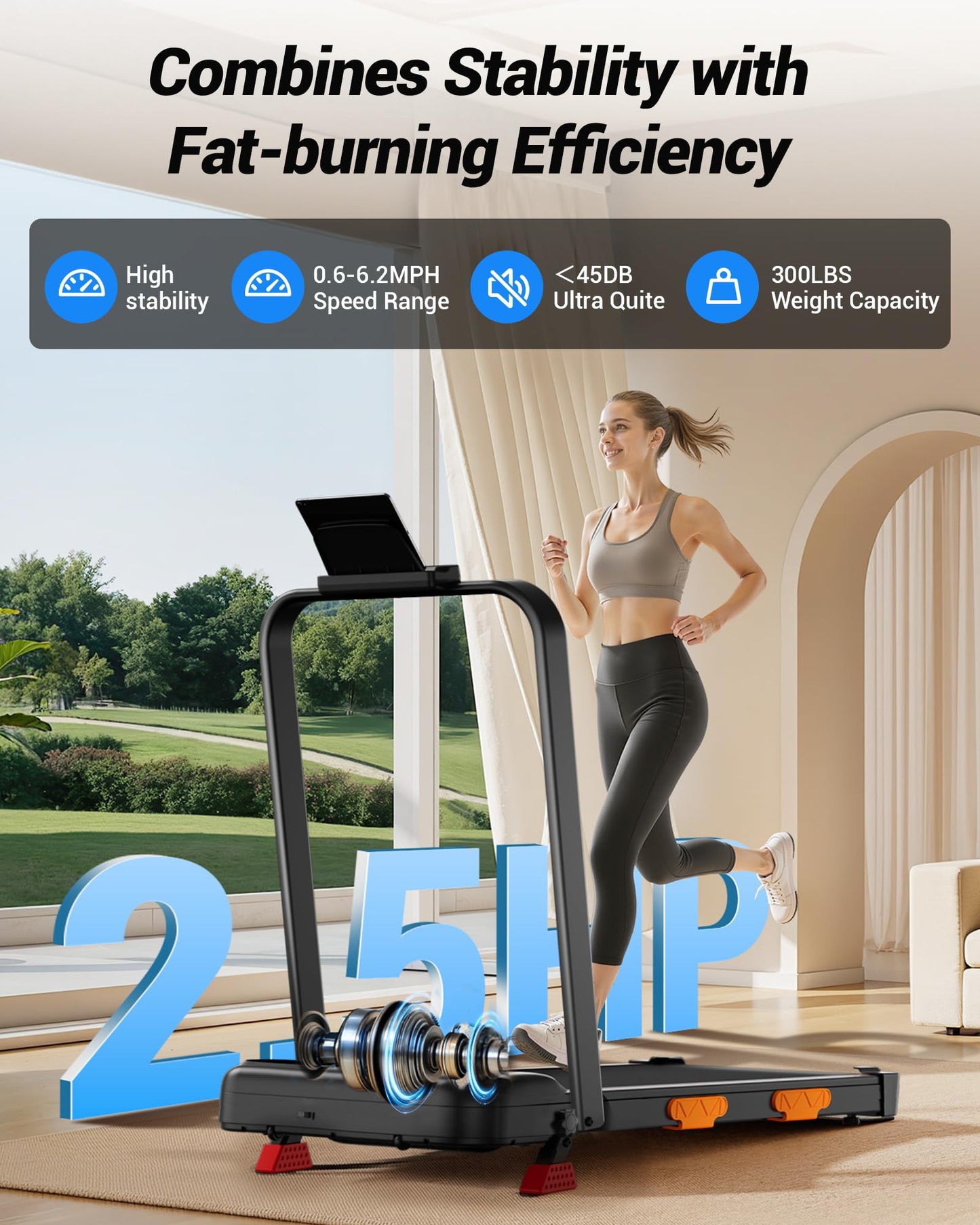 3-in-1 Walking Pad with 15% Incline 2.5HP Foldable Walking Pad Treadmill Under Desk 0.6-6.2MPH Compact Small Treadmills for Home 300LBS with Romote Control