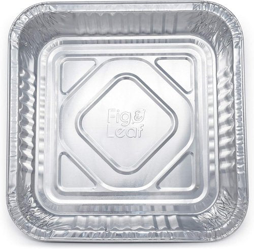 Fig & Leaf 8” x 8” Square Baking Cake Pans - Heavy-Duty Disposable Aluminum Foil Tins | 35 Pack with Plastic Dome Lids
