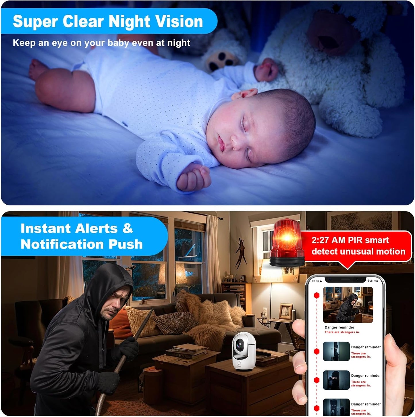 Cloarks 2K 2-Way 24/7, 2 Pack Pan/Tilt Security Camera, WiFi Indoor Cameras for Home Security with AI Motion Detection